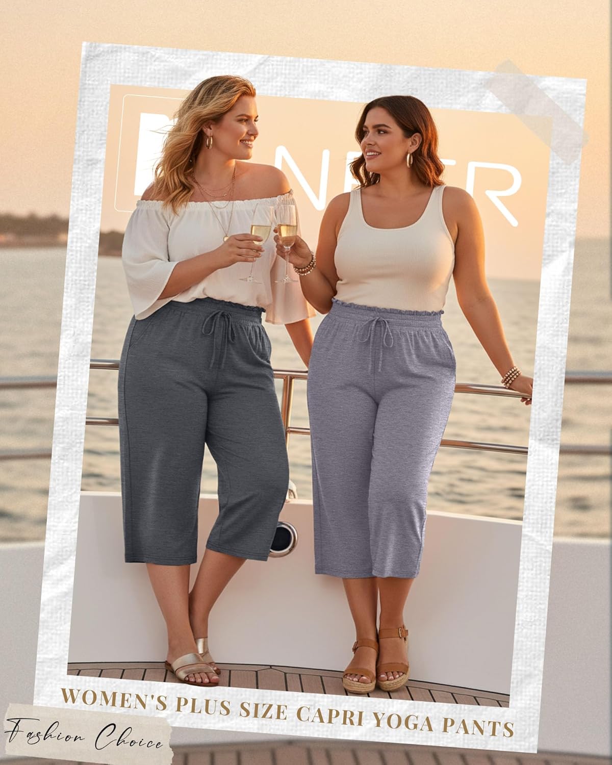 Neer 3 Pack Women's Plus Size Capris High Waisted Drawstring Wide Leg Cropped Sweatpants Lounge Yoga Pants with Pockets - Image 2