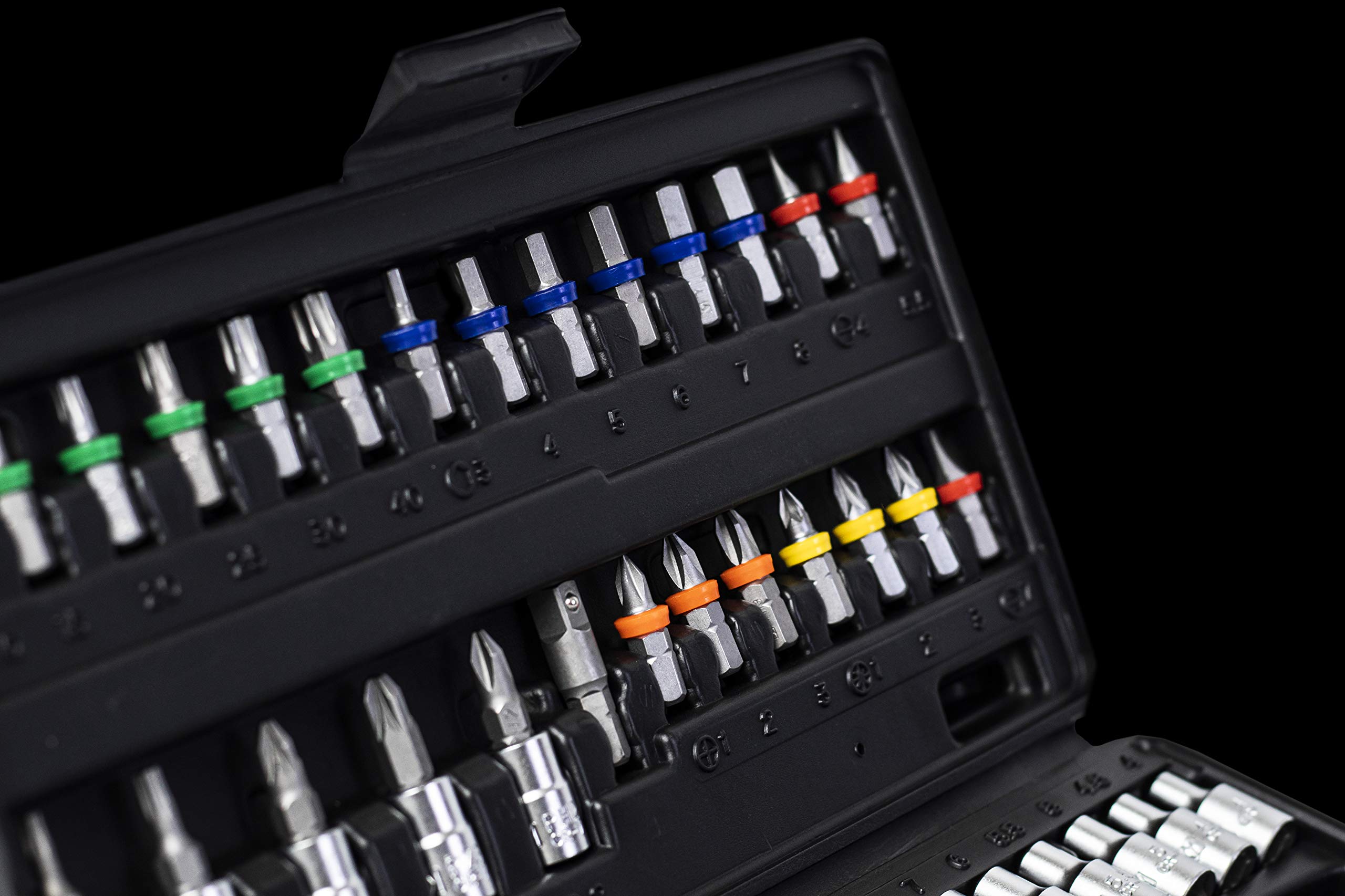 Connex Bit- und Steckschlüssel-Satz 52-teilig - Stabiler Kunststoffkoffer - 1/4 Zoll - Umschaltknarre mit Schnelllösefunktion - Für Montage- & Schraubarbeiten / Stecknuss-Set / Bit-Set / COXB365010