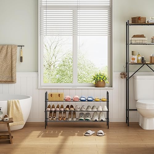 Miniatura 5 de Hoctieon Zapatero de malla de 3 niveles, estante de zapatos de entrada, organizador de almacenamiento de zapatos, zapatero para armario, ahorro de