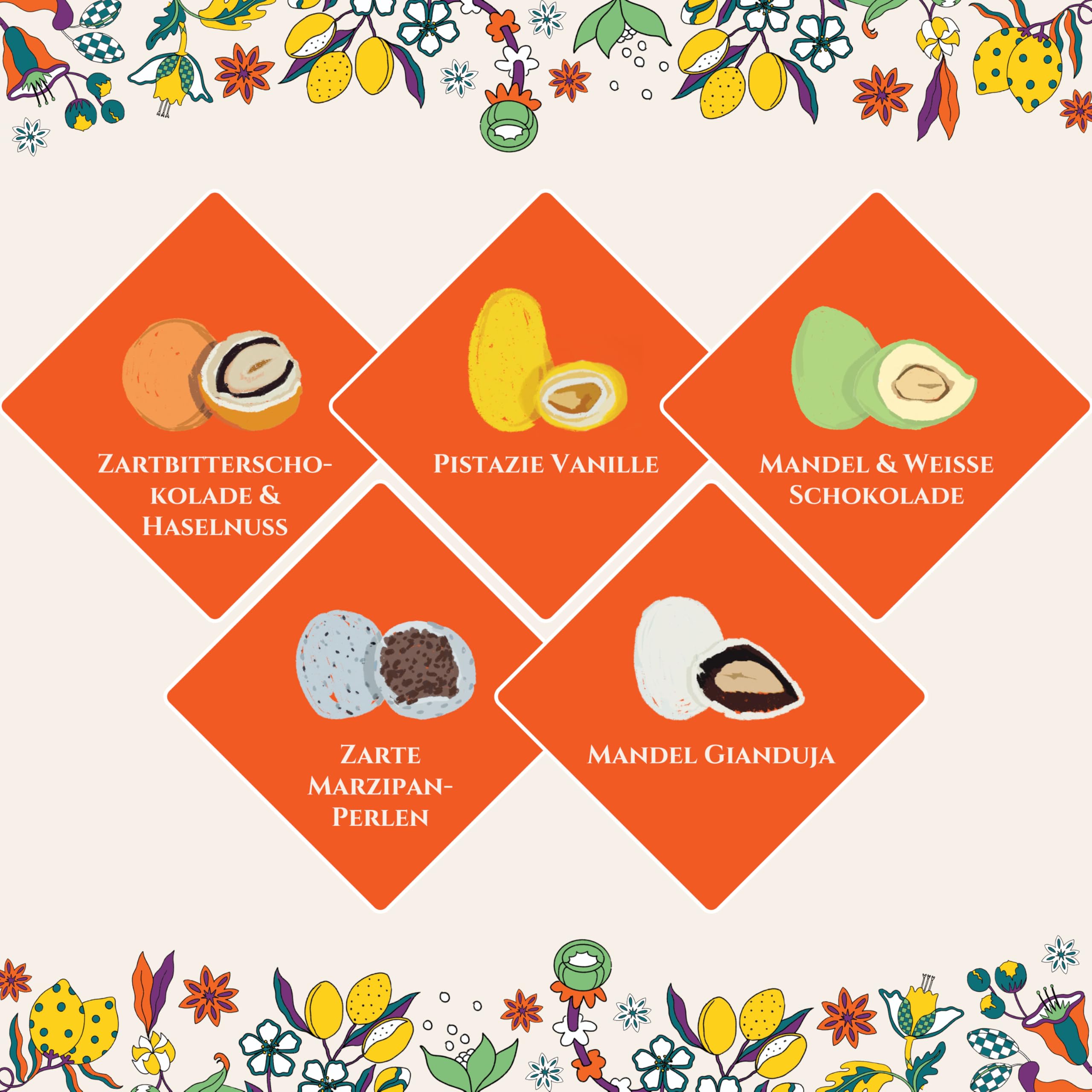 Lavolio SCHOKOLADENWALD - Gourmet-Auswahl handwerklicher Bonbons und schokoladenüberzogener Nüsse - Designer-Geschenkbox von William Morris, verfeinert und elegant - Italienische Schokolade - 150 g