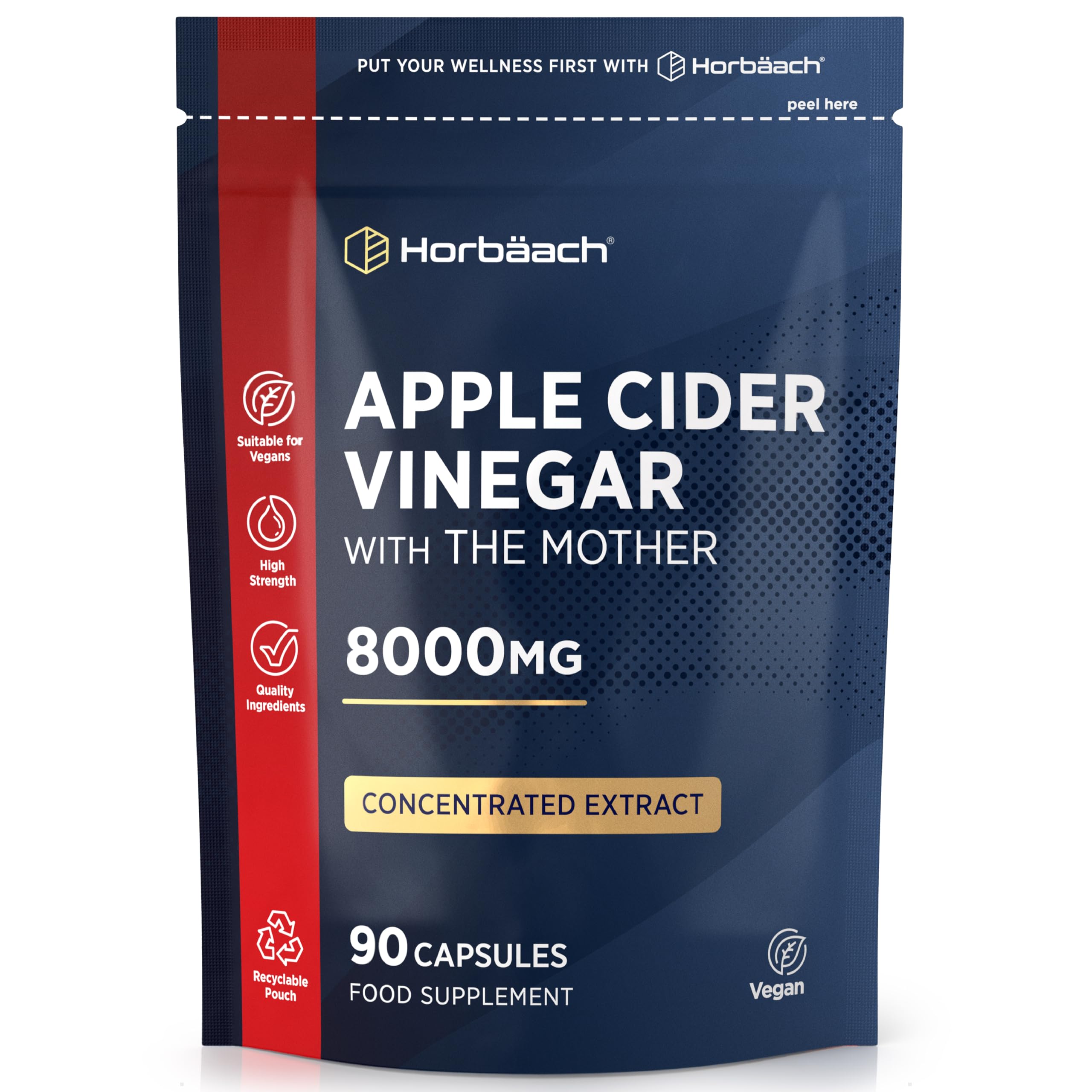 Ocet Jabłkowy w Kapsułkach 8000 mg | z Matką Octową | Wysoka Moc ACV (Apple Cider Vinegar) | 90 Kapsułek Wegańskich | marki Horbaach