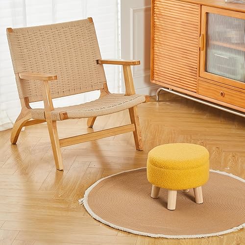 Miniatura 6 de Wimarsbon Otomana de almacenamiento, moderno reposapiés redondo con asiento acolchado suave, reposapiés de terciopelo de peluche con patas de