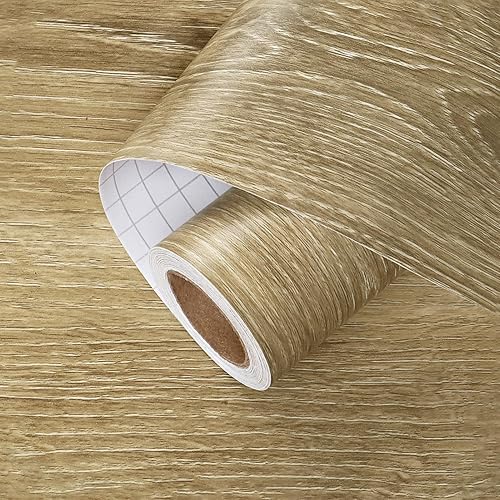 Miniatura 5 de Light Brown Natural Wood Peel and Stick Wallpaper for Kitchen Cabinets Countertops Wood Look Textured Contact Paper 24"x118" Wall Paper Sticker Peel
