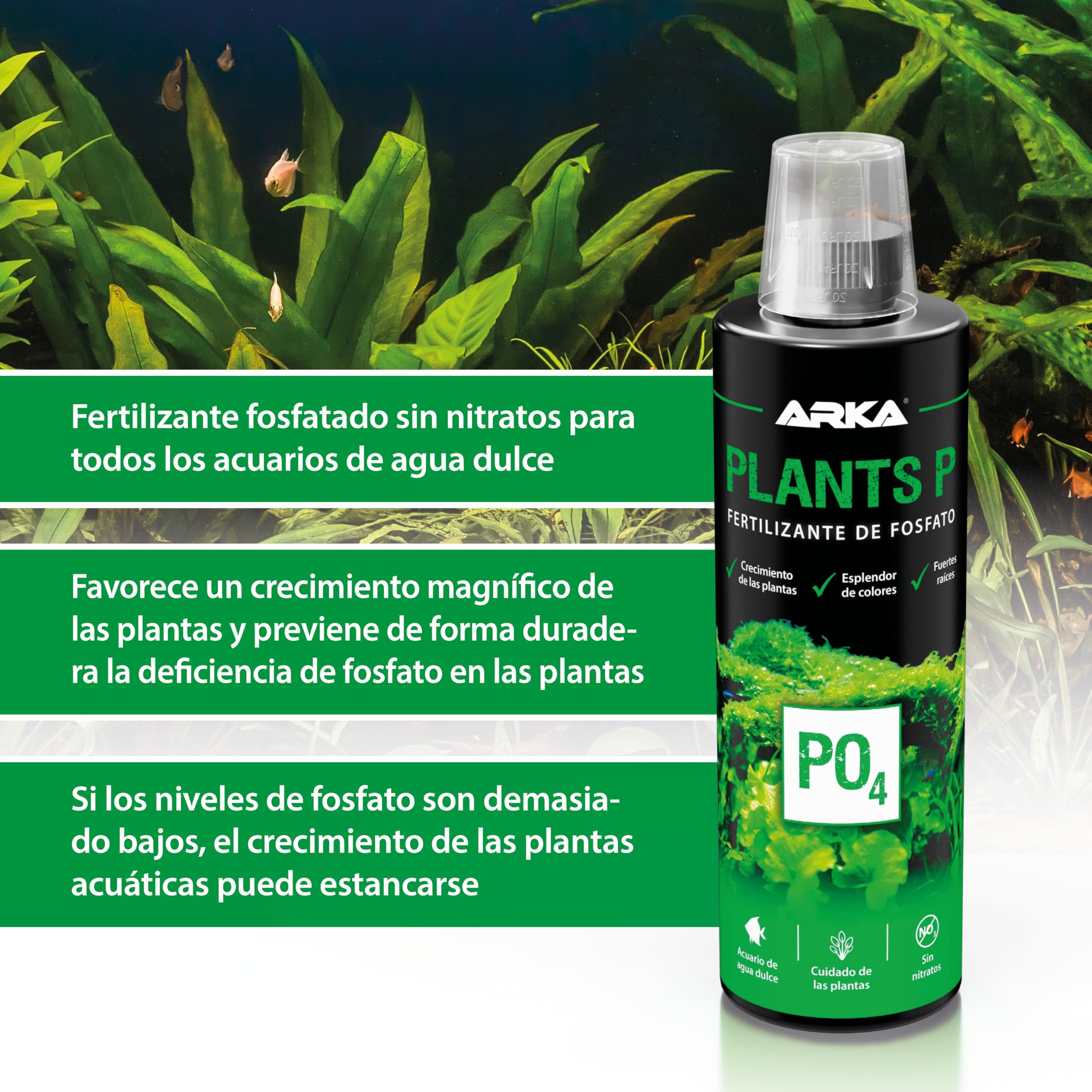 ARKA Plants P - 118 ml - Abono fosfatado Altamente eficaz para un Crecimiento exuberante de Las Plantas en acuarios de Agua Dulce, sin nitratos, Ideal para el aquascaping.