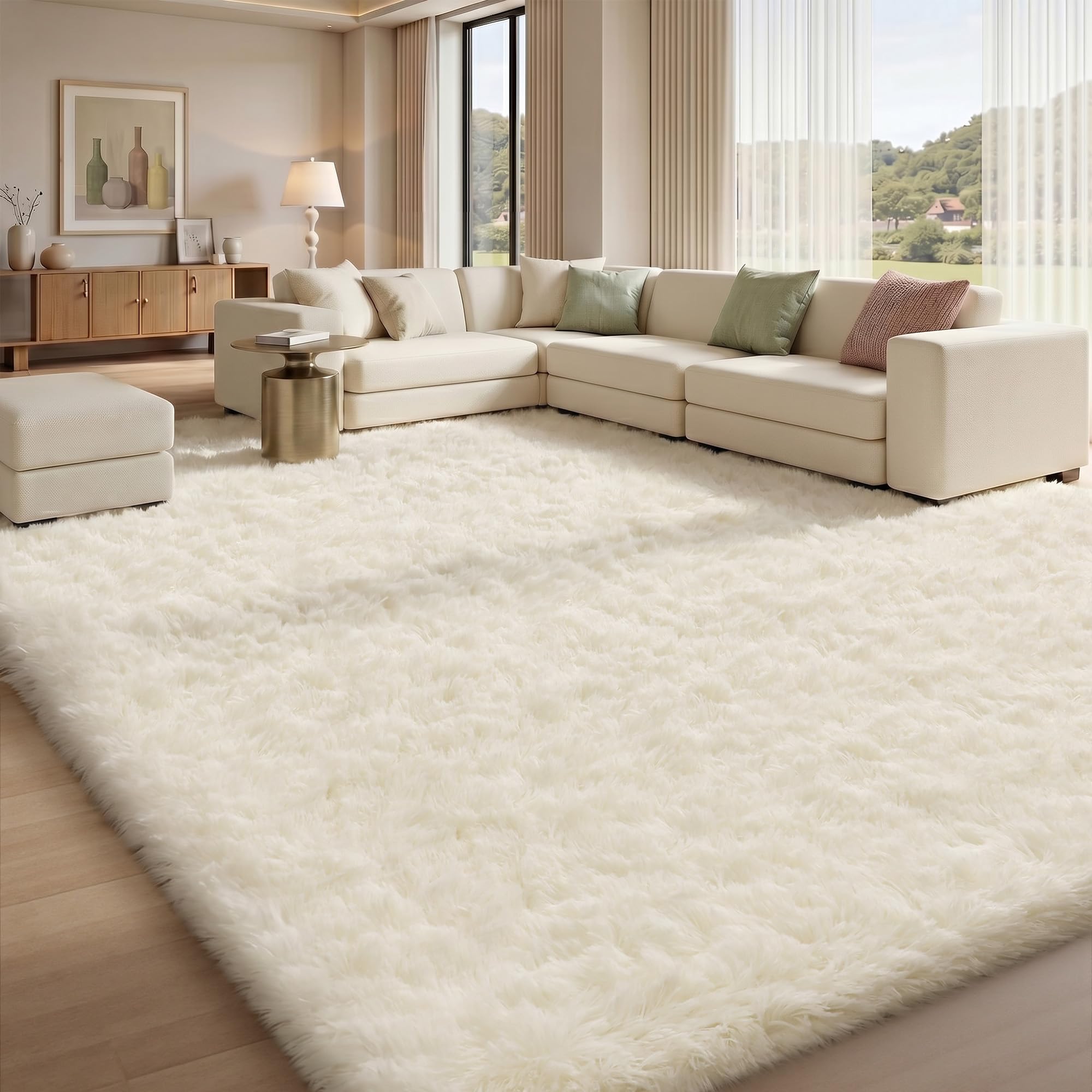 Sour Lemon Alfombra de pelo largo, color crema, lavable, antideslizante, 200 x 300 cm, para salón y dormitorio, habitación infantil