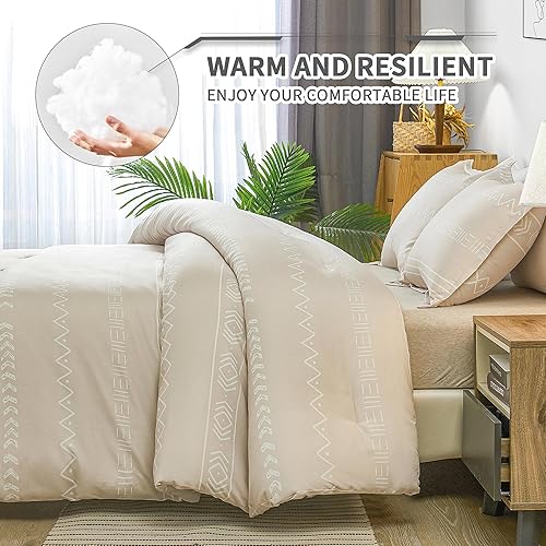 Miniatura 5 de Andency Juego de edredón naranja quemado, tamaño Queen, juego de edredón bohemio de 3 piezas color terracota óxido (1 edredón geométrico y 2 fundas