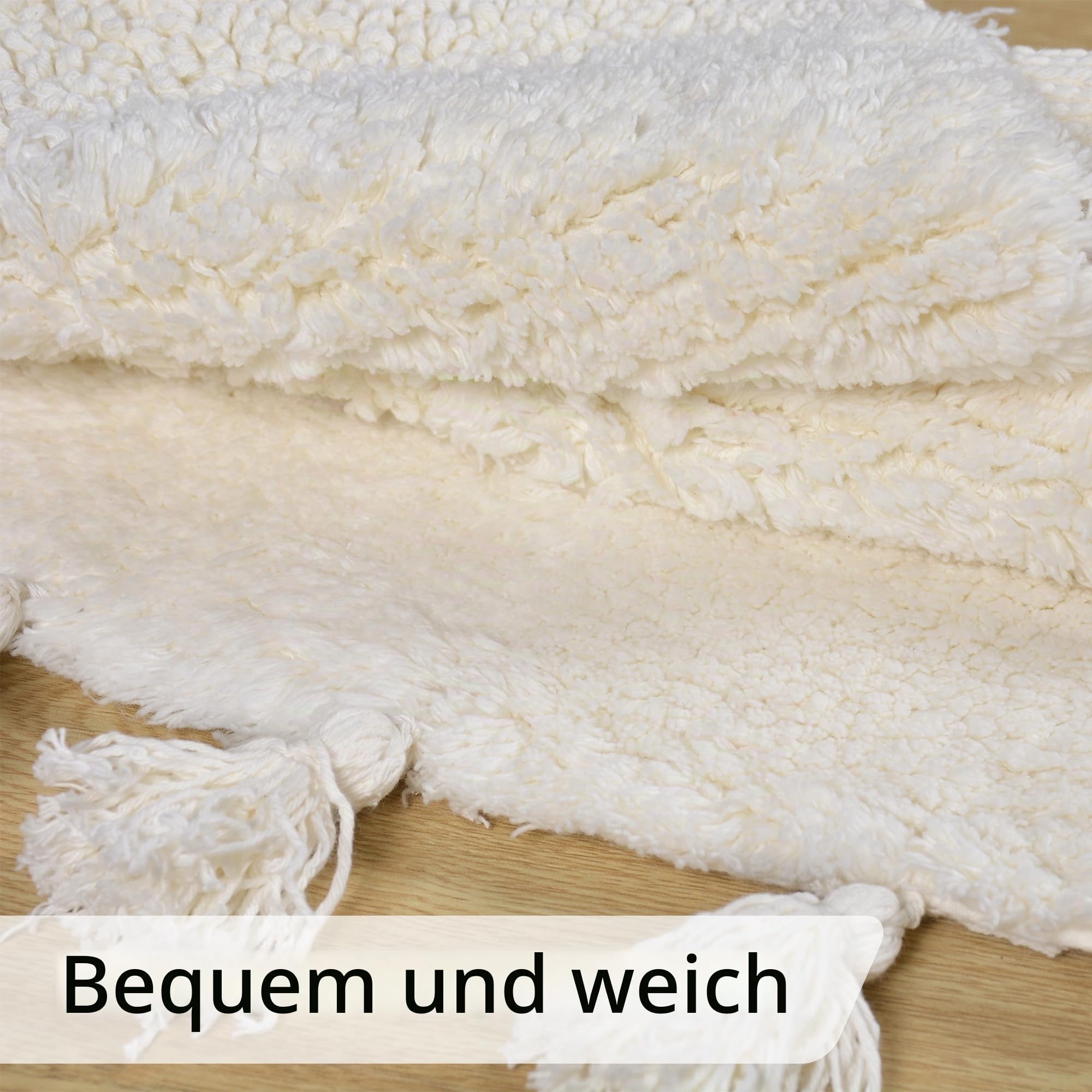 Boho-Badezimmerteppiche mit Quasten, handgewebte Baumwollmatte, halbrund, Badematte, rutschfest, waschbar, Boho-Badematte, Teppich für Badezimmer, Dusche, Badewanne, 50,8 x 81,3 cm, Weiß…