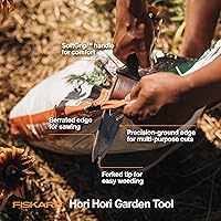 Vista 2 de Fiskars Hori Hori - Cuchillo de jardín con funda, herramienta de mano de jardinería multiusos resistente para deshierbe, plantar, excavar