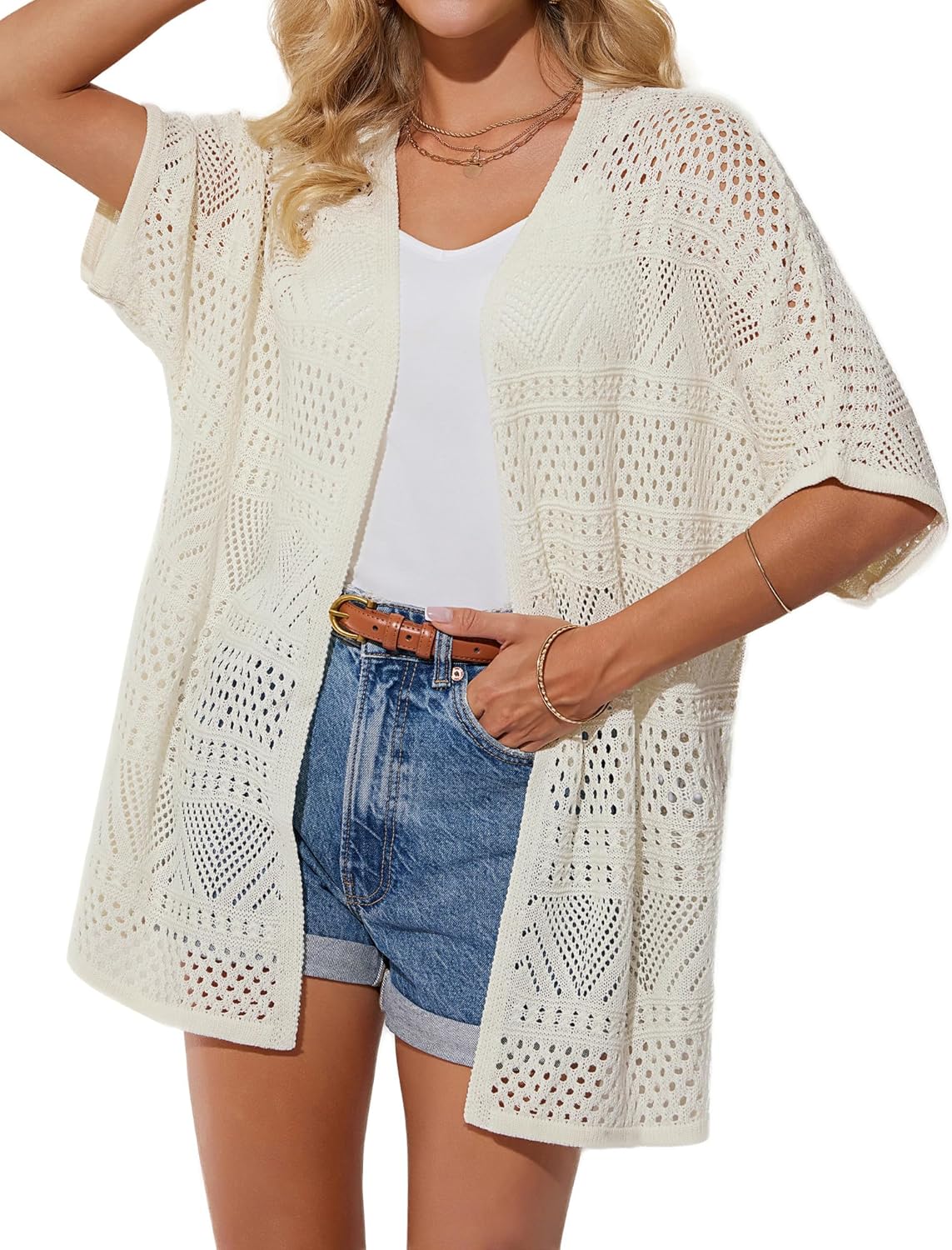 Ecru SUMMUM Vest KIMONO CARDIGAN RUSTIC MOHAIR BLEND KNIT