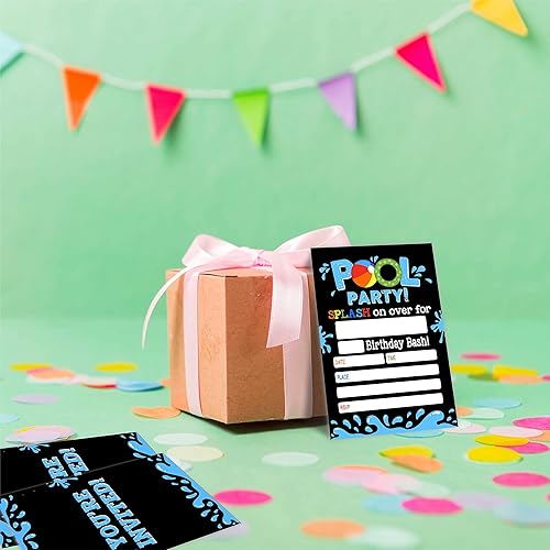 Miniatura 4 de Invitación de fiesta de cumpleaños en la piscina, tarjetas de invitación para fiesta en la piscina (20 unidades) con sobres, tarjetas de invitación