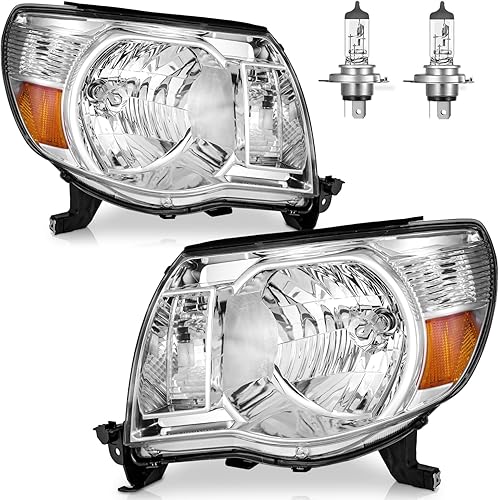 Headlights W/Bulbs for 2005 2006 2007 2008 2009 2010 2011 Toyota Tacoma Halogen Headlamp Replacement Driver & Passenger Side