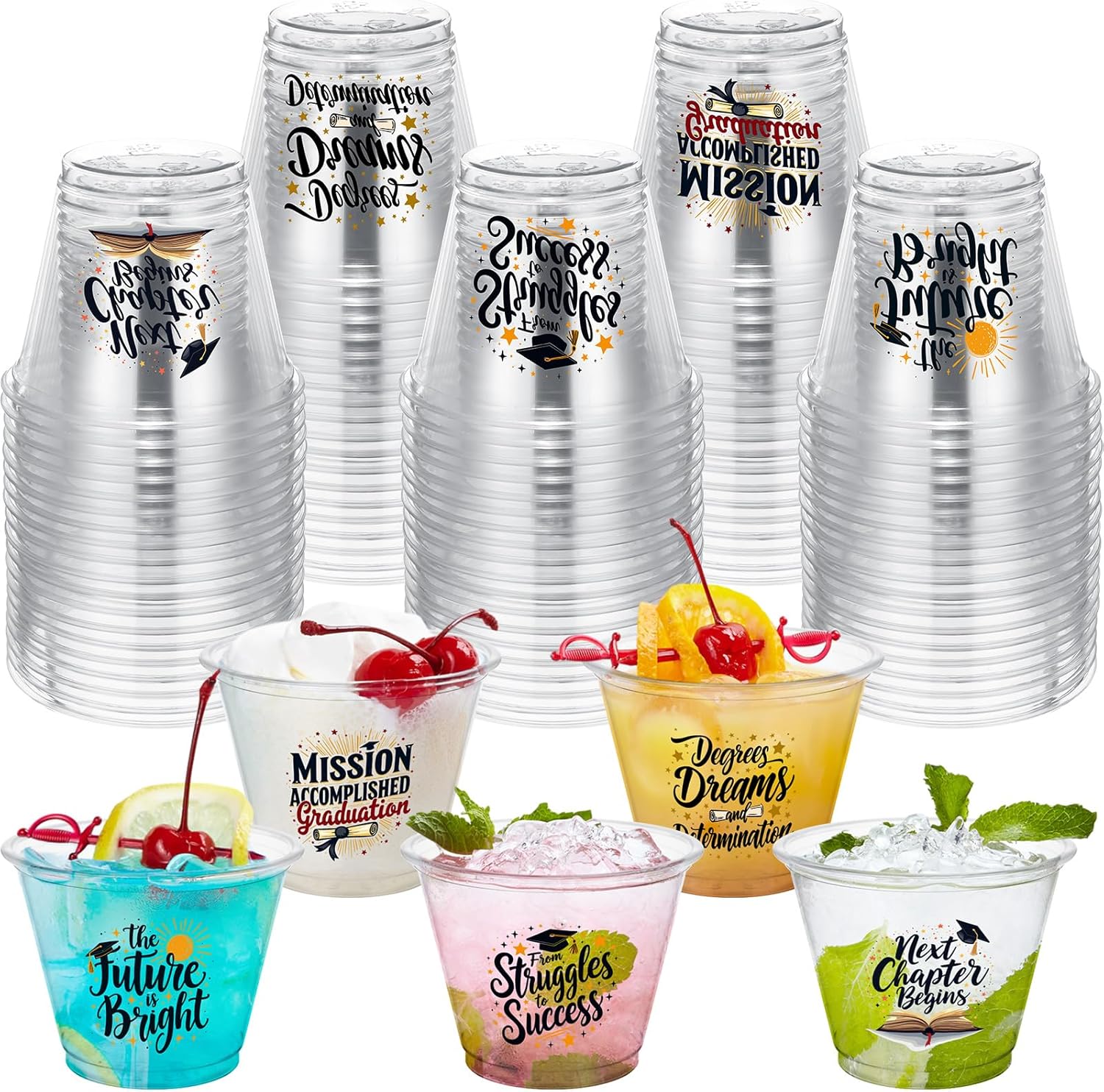 Jingmore 100 Pieces Graduation Cups 2026 Black Gold Disposable Plastic Graduation Cups for Class of 2026 Grad Party Decorations Celebrations Supplies (9 oz)