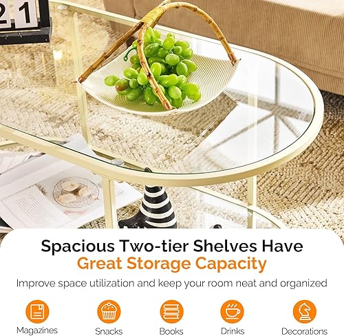 Miniatura 176 de VINGLI Mesa de centro de cristal, mesa de centro redonda de 30 pulgadas, mesas de centro negras para sala de estar, mesa auxiliar de vidrio Negro