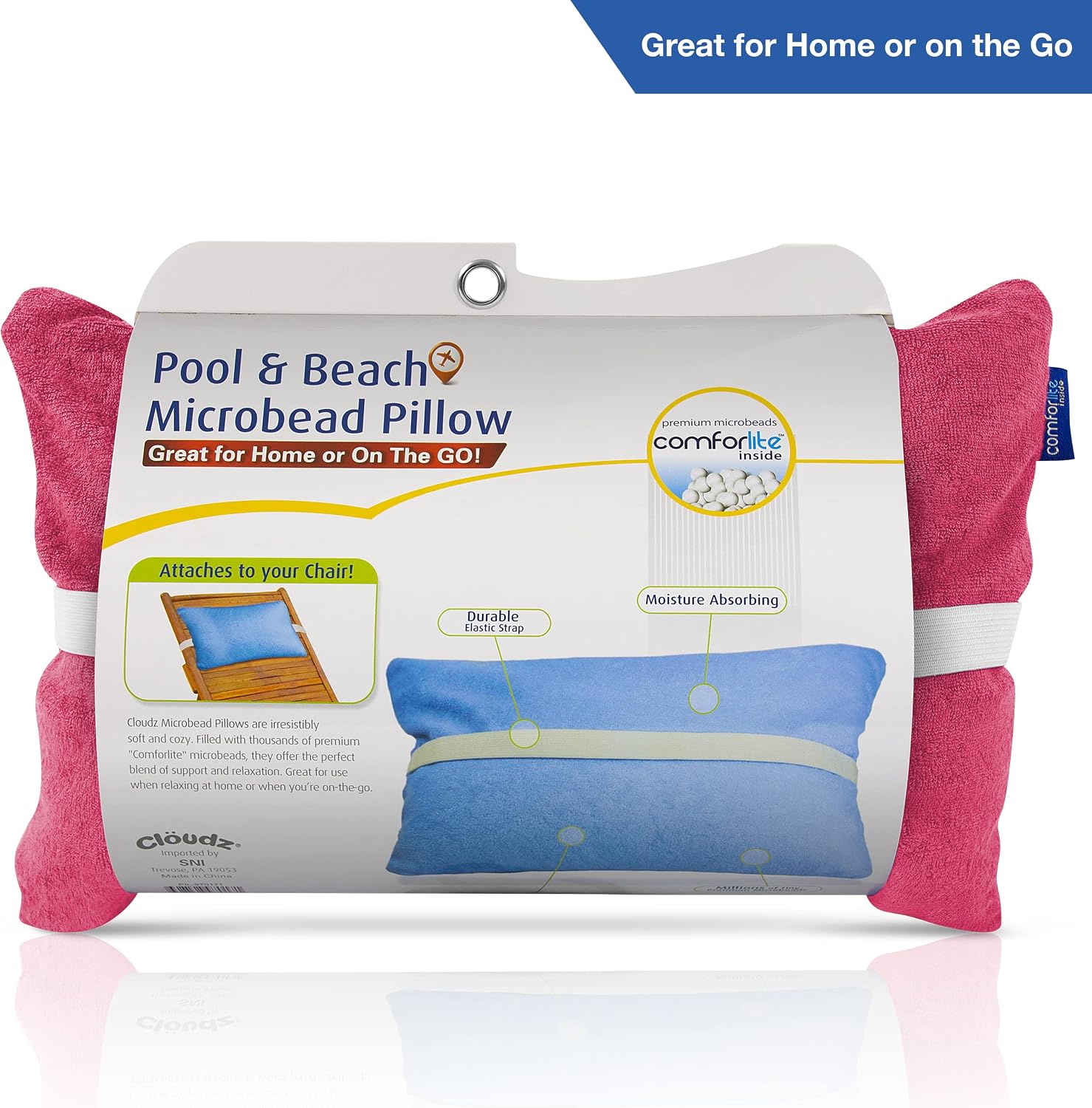 Cloudz Pool & Beach Microbead Travel Pillow - Bright Pink