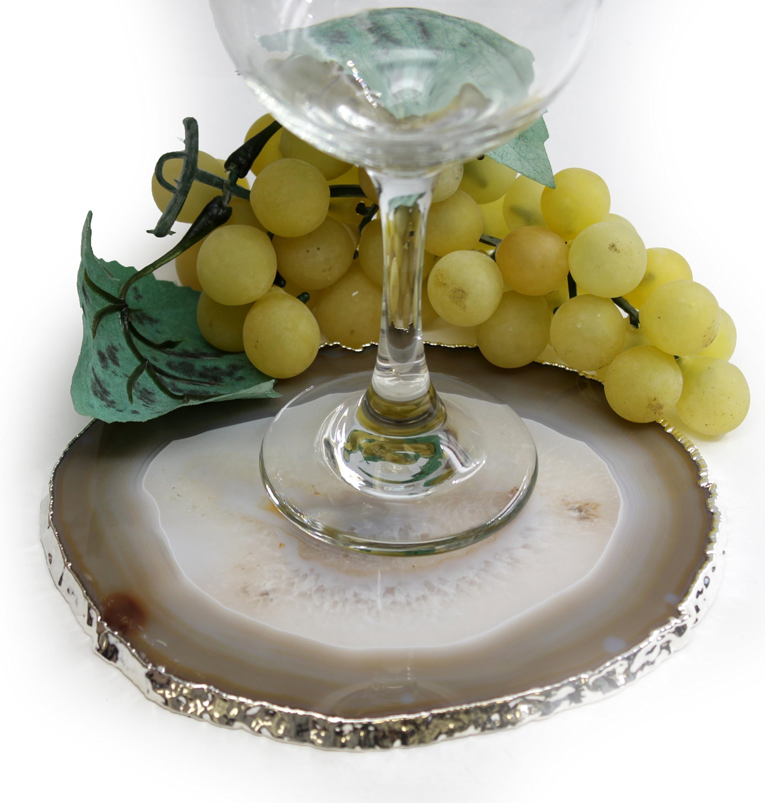 Single Authentic Brazilian Agate Slice with Silver Plated Rim - Protective Rubber Bumpers and Certified Agate Card Included. Natural (5"-6")