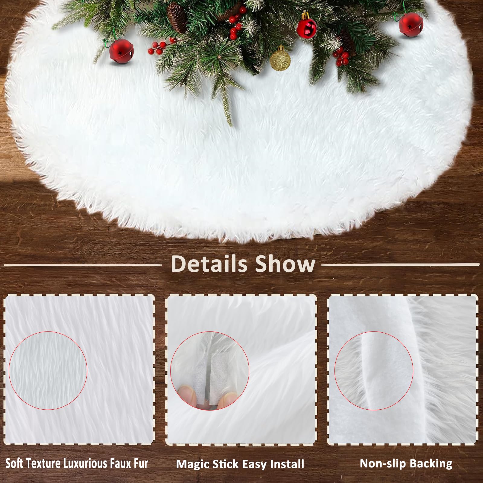 36 Inch Faux Fur Christmas Tree Skirts, White Plush Skirt for Christmas Decorations Xmas Indoor Holiday Party Decor (Small)