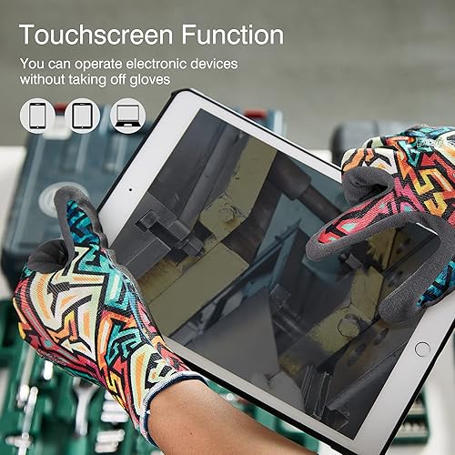 Miniatura 3 de COOLJOB 6 pares de guantes de seguridad de nitrilo para trabajo de jardín, guantes de trabajo para pantalla táctil con agarre para hombres, palma