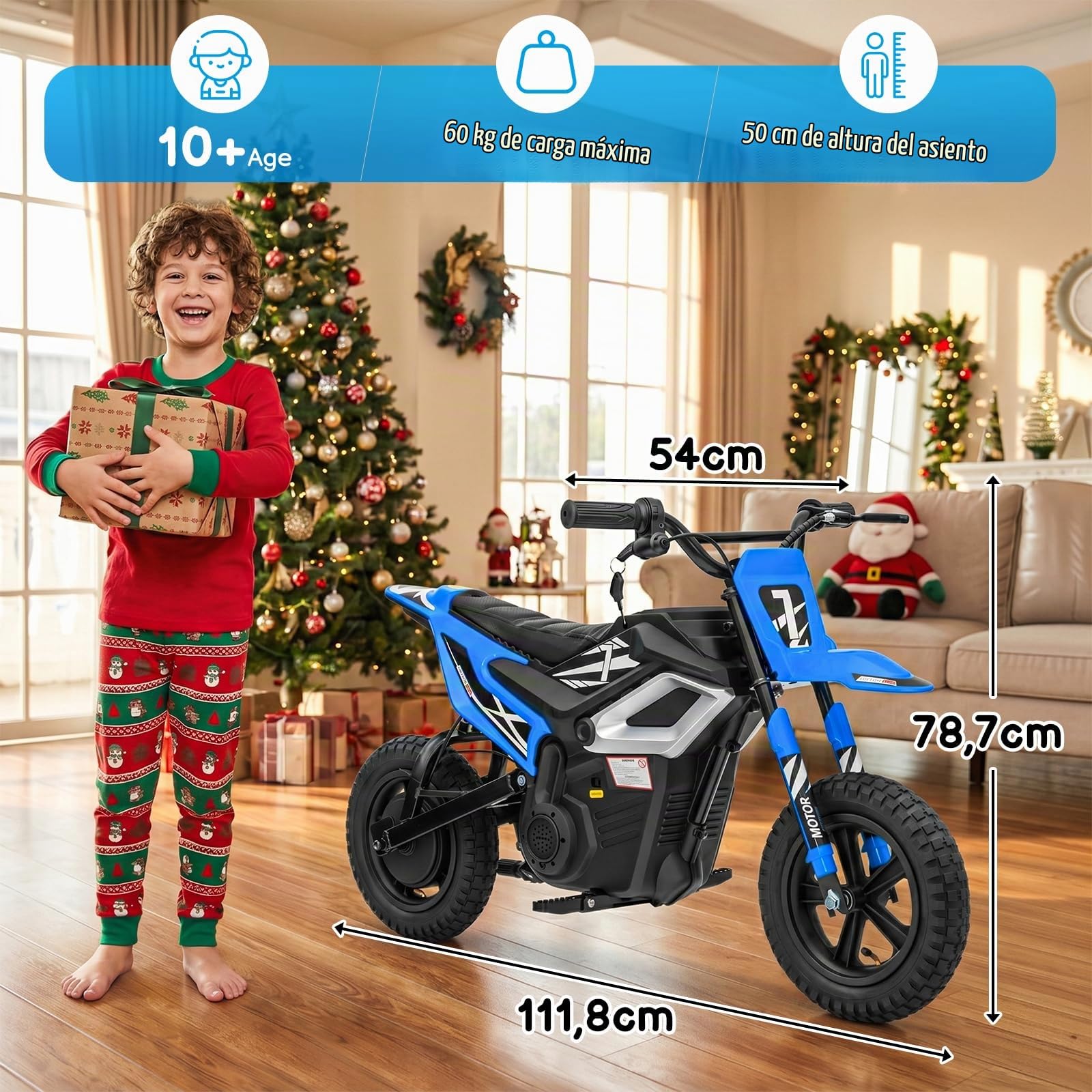 LALAHO Moto Electrica Niños 4V 7Ah con Motor Sin Escobillas de 250 W, Máxima 22,5 km/h, Autonomía de 19 km, Neumático de 12 Pulgadas 8 a 12 años (Azul)