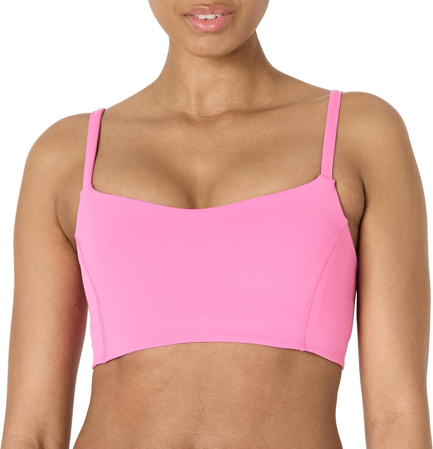 Amazon Essentials Women's Active FormFlex Buttery Soft Light Support Sweetheart Neck Yoga Sports Bra X-Large Flamingo Pink
