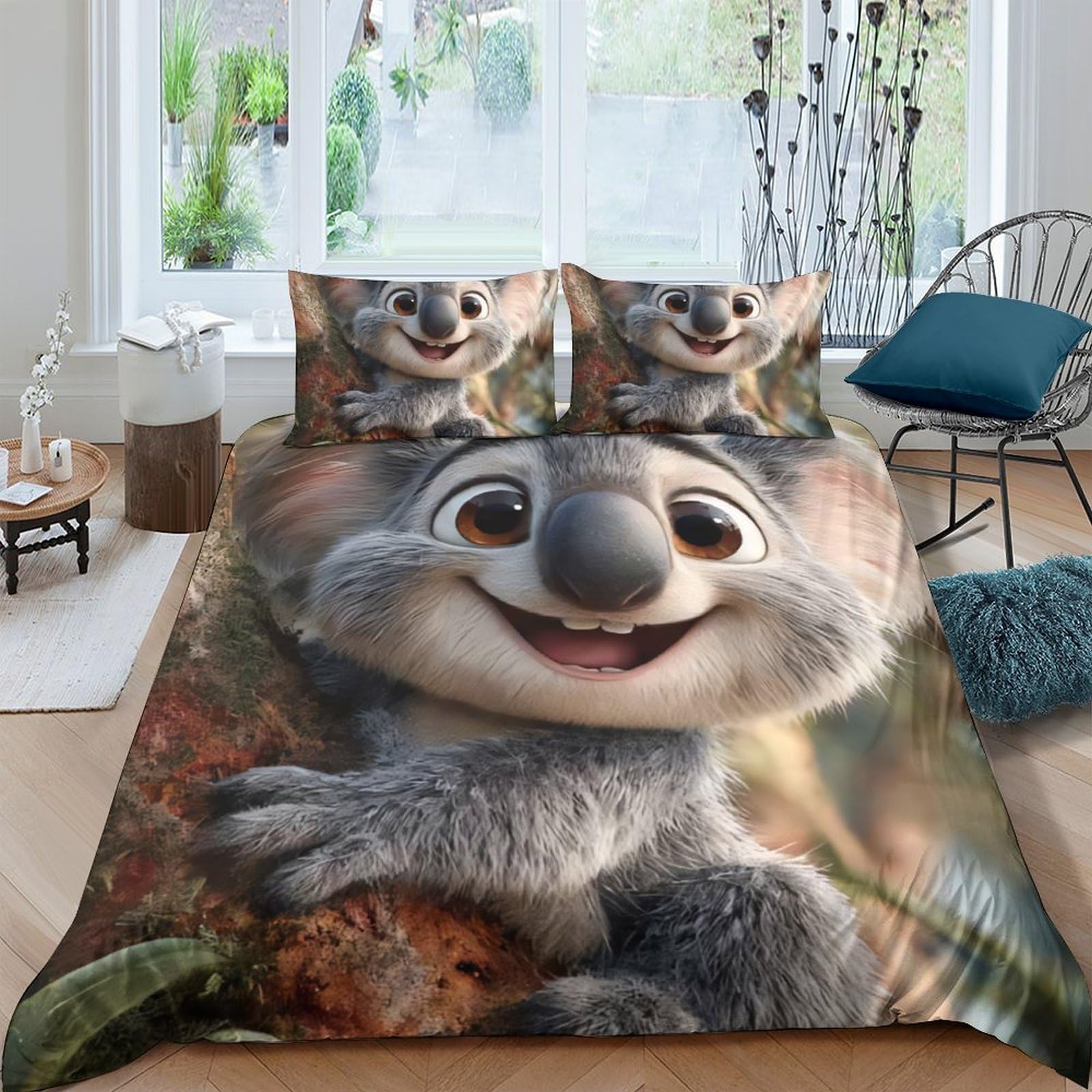 Ctjqhvkz Style-1 3D Printed Cartoon Koala Fitted Sheet Microfiber Soft Breathable Forest Animal Mattress Cover For Bedroom Decor Single（135X200cm）