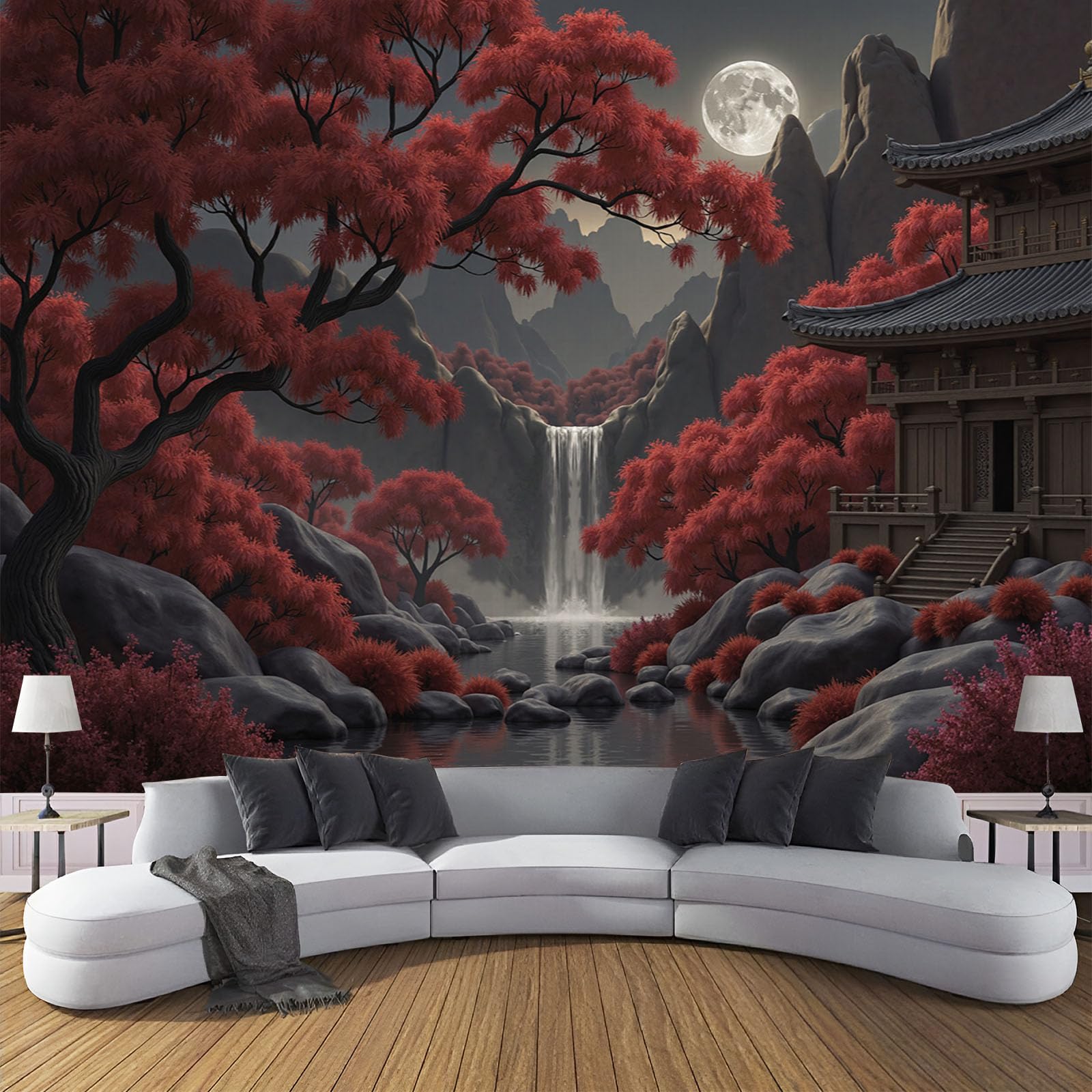 Papier peint panoramique pour salon au décor de jardin chinois