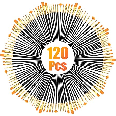 Soucolor Acrylic Paint Brushes Set, 120Pcs Round Pointed Tip Artist Paintbrushes for Acrylic Painting Oil Watercolor Canvas Boards Rock Body Face Nail Art, Halloween Pumpkin Ceramic Crafts Supplies