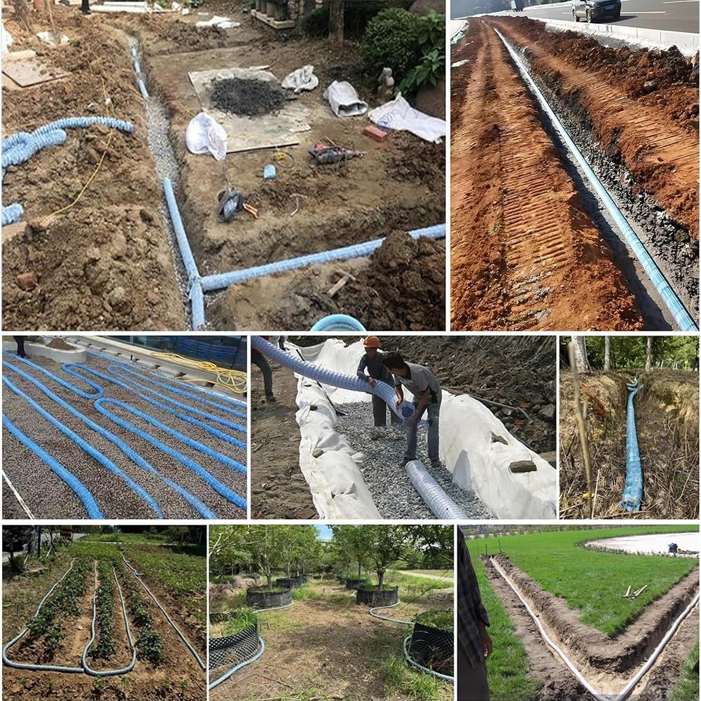 Tubo di drenaggio corrugato flessibile espandibile, 40 m, tubo perforato per giardino e campo, ideale per soluzioni paesaggistiche sotterranee