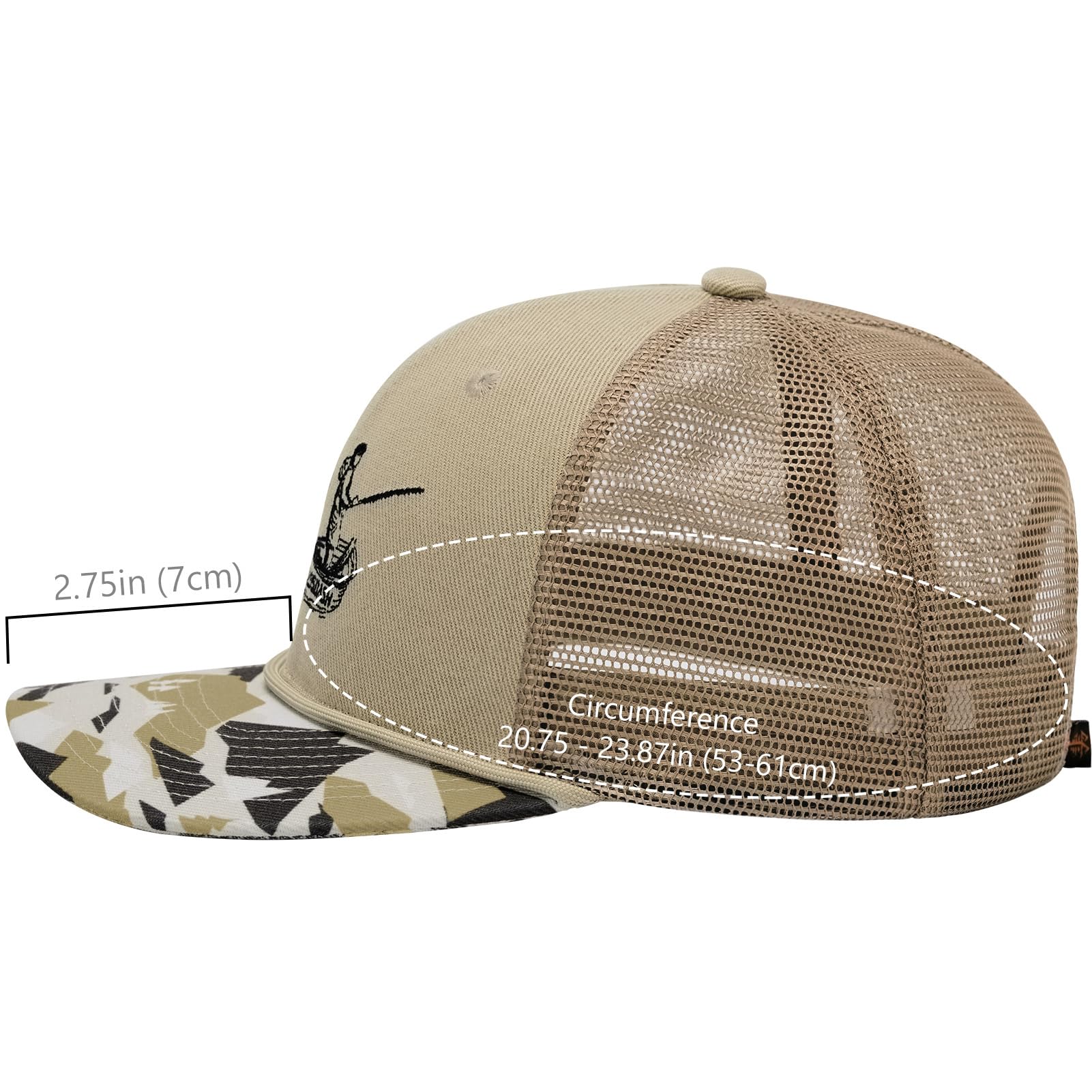 BASSDASH Gorra de béisbol bordada ajustable con cuerda de camuflaje, parte trasera de malla, para caza, pesca con mosca, camping