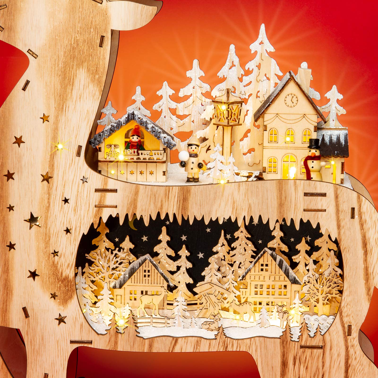 SIKORA LB05 Traumhafter XXL LED Holz Deko Rentier/Hirsch Schwibbogen Inclusive Trafo Höhe ca. 67 cm