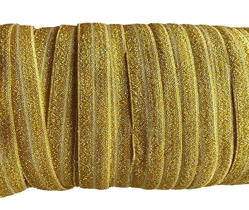 YYCRAFT 58" 15 yardas de purpurina plegable sobre elástico plegable FOE elásticos para bandas para el cabello (dorado)