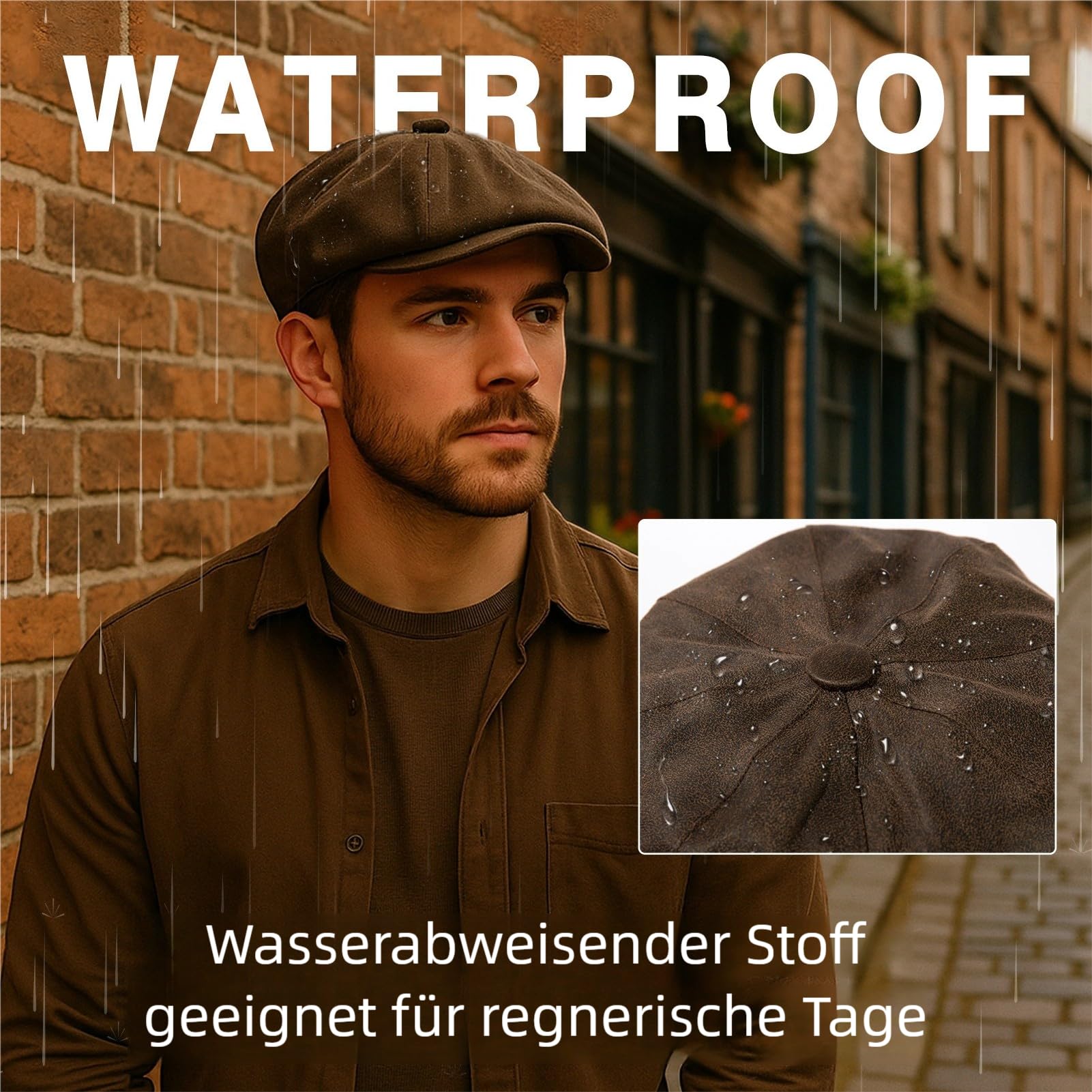 TOP-EX Berretto da uomo per pioggia, impermeabile, elegante, in stile Peaky Blinders, ideale per escursioni, golf, pesca, tiro, caccia e come cappello da racchetta M-3XL