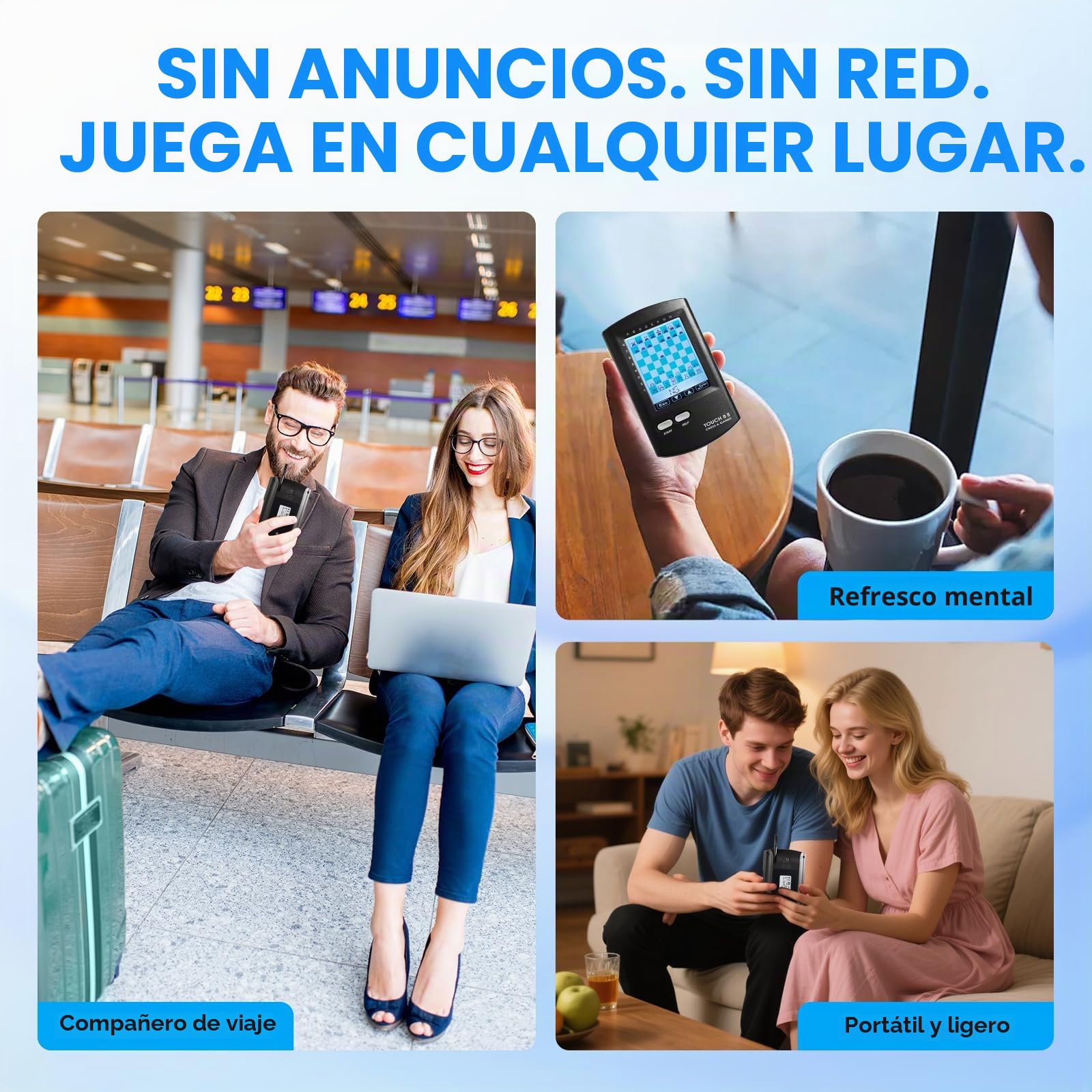 Juego de ajedrez portátil (8 en 1 con entrenamiento de IA, pantalla HD de 7,4 cm, juego de ajedrez de viaje portátil para niños y adultos, más de 220 juegos