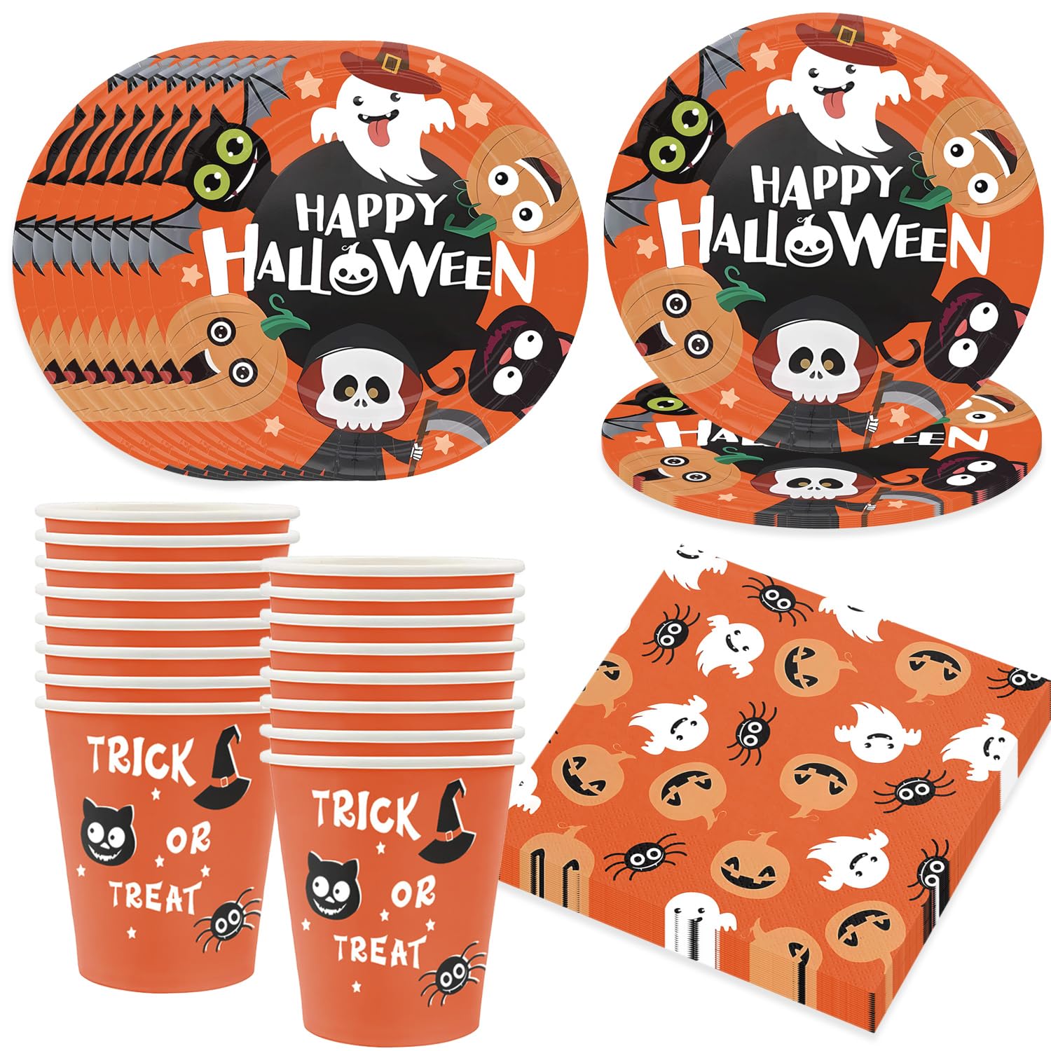 Bikasun Halloween Party Tableware Set 16 Guests Orage Pumpkin Paper Plates