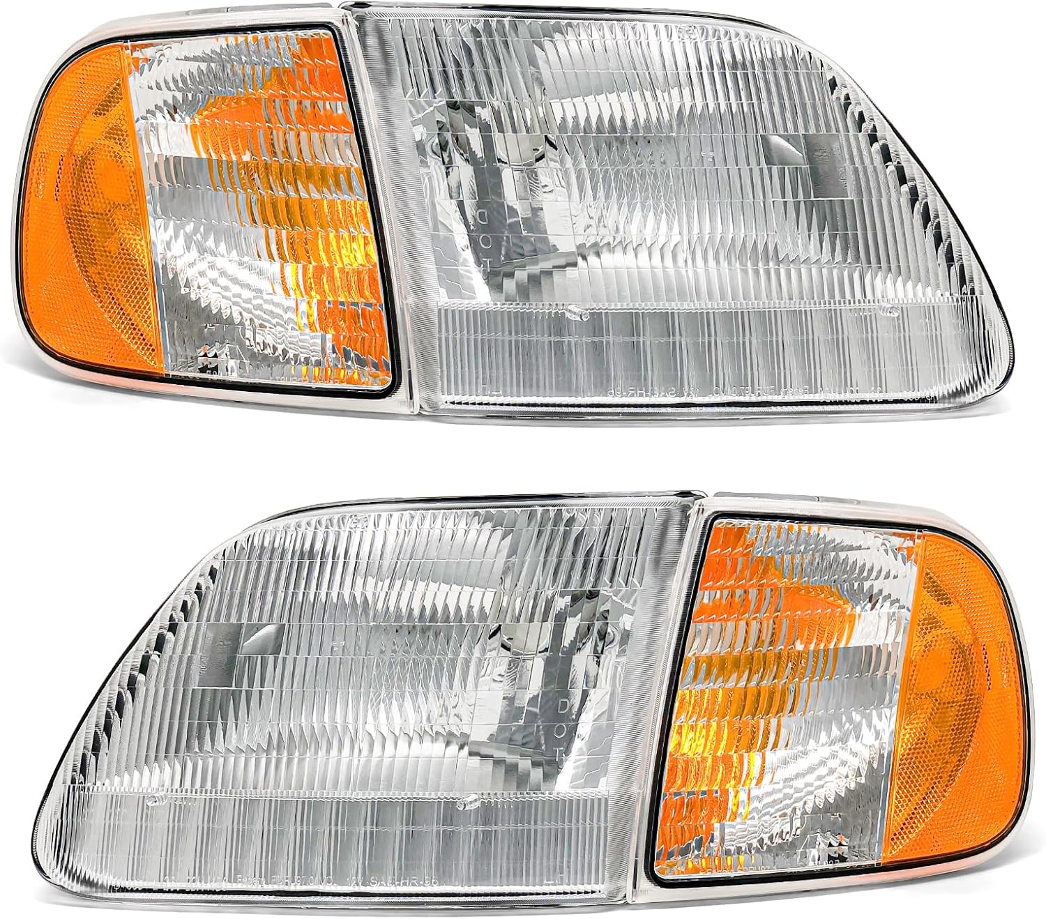 for 1997-2003 Ford Headlights Assembly Compatible with 1997-2003 F150 | 1998-1999 F250 | 1997-2002 Ford Expedition Chrome Housing Amber Reflector Headlamp with Corner Parking Turn Signal Marker Light