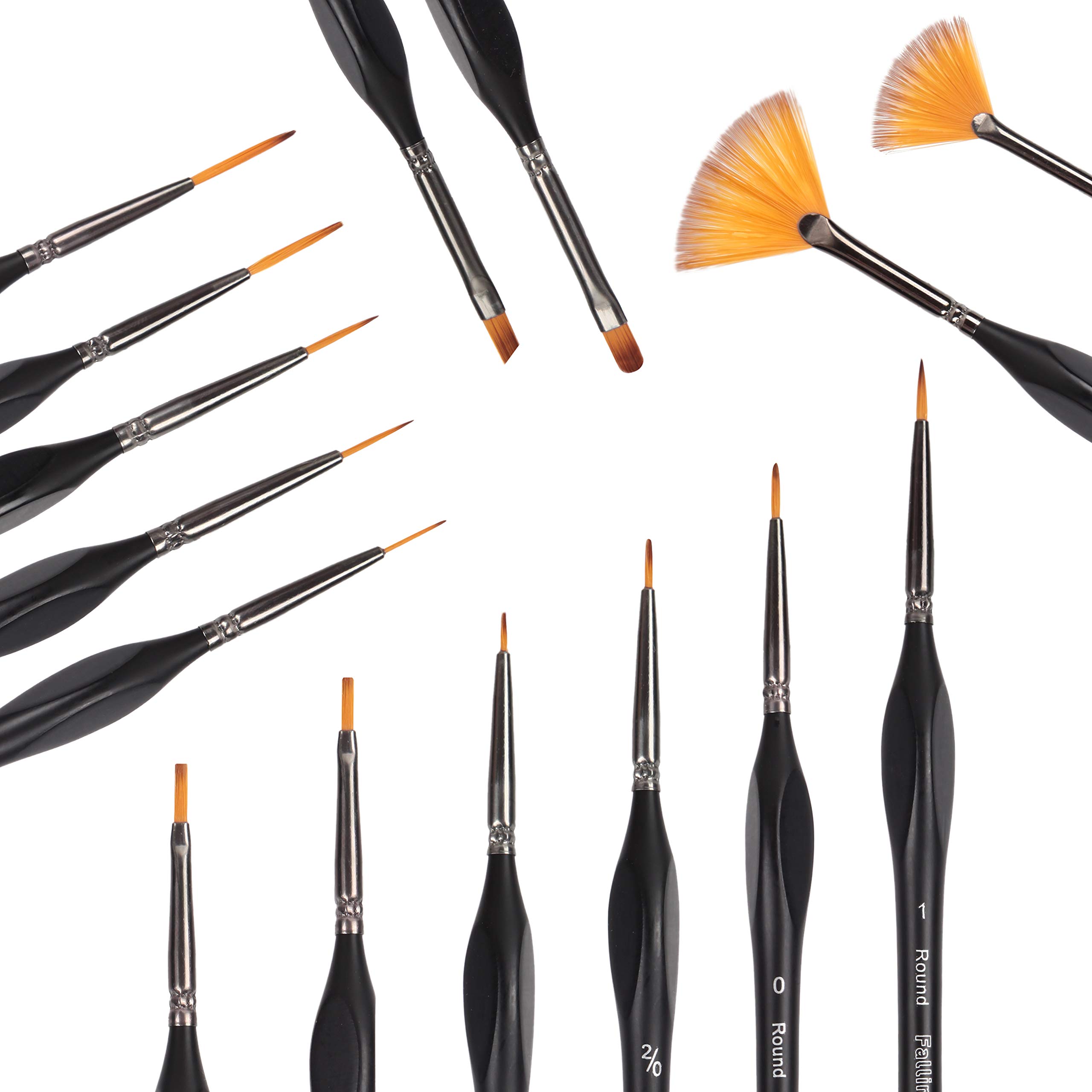 Falling in Art Flat and Round Tips White Sable Paint Brush Set - 18PCS Artist Face Paint Brushes, Short Handled Nylon Brushes Set for Watercolor, Oil, Acrylic, Craft, Gouache