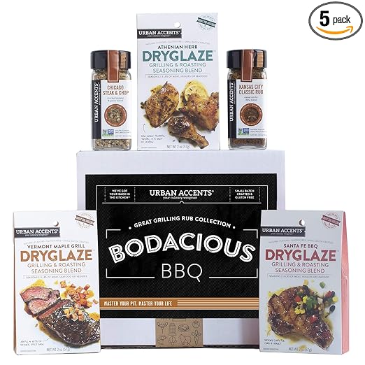 Urban Accents BODACIOUS BBQ, Gourmet BBQ, Grilling Spices for Smoking Meat and Meat Rubs (Set of 5) - A Dryglaze, Spice and Rubs Cooking Gift Set-Gift for Any Occasion