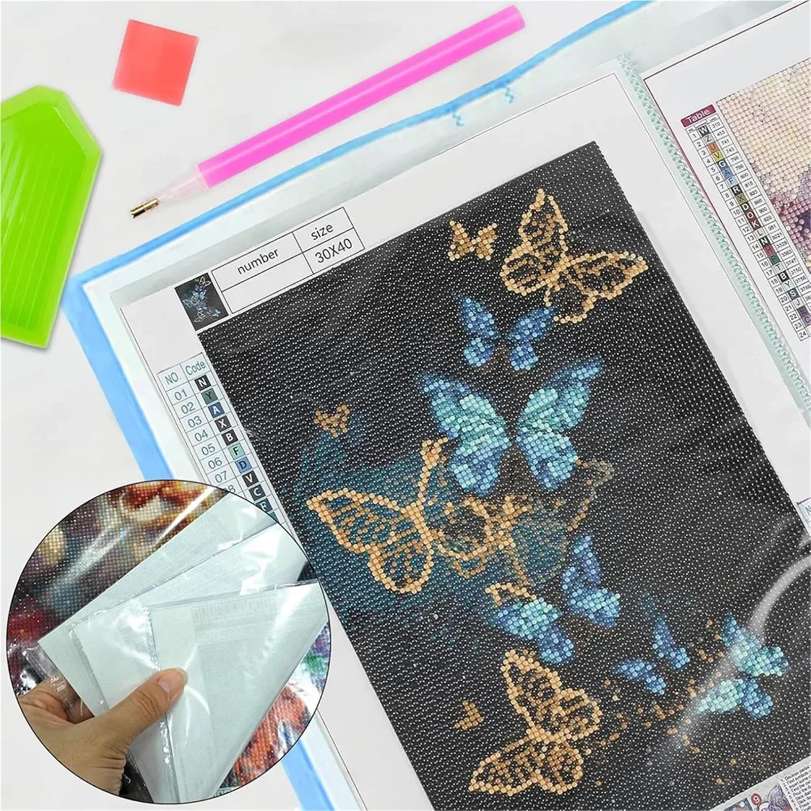 2 pezzi blu A3 30 pagine con pittura a diamante, album fotografico, libro, portfolio, presentazione, tasche trasparenti, cartella grande, cancelleria per Casa, Ufficio