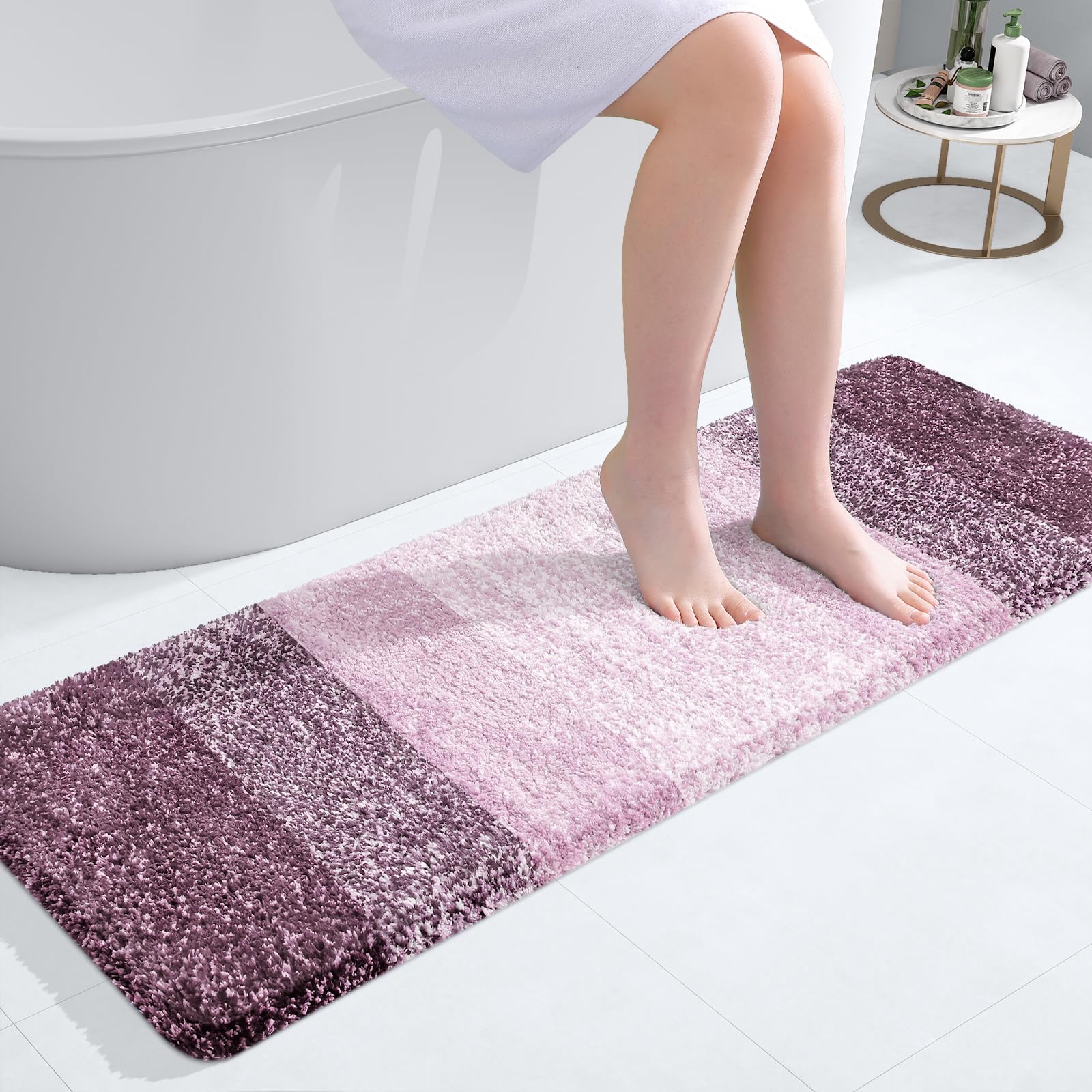 OLANLY Bathroom Runner Rug 47x17, Extra Soft Absorbent Microfiber Bath Rugs | Mauve, Non-Slip Quick-Drying Rubber Backing, Machine Washable Long Bath Mat for Floor, Tub and Shower, Home Decor Accessories