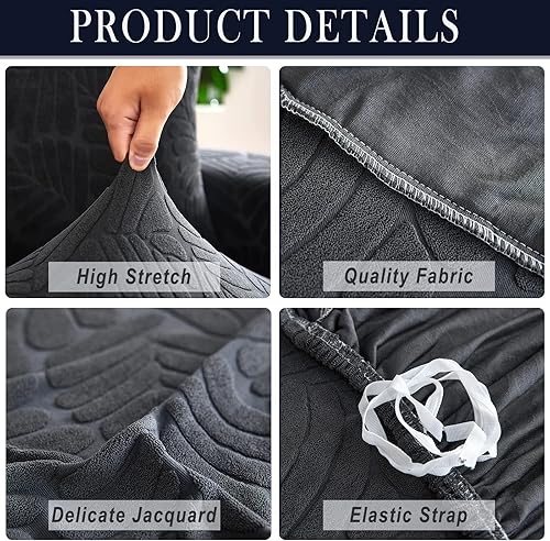 Miniatura 3 de Qubjus Funda de sofá de jacquard elástico para sofá de 3 cojines, protector de muebles lavable con espumas antideslizantes y una funda de almohada