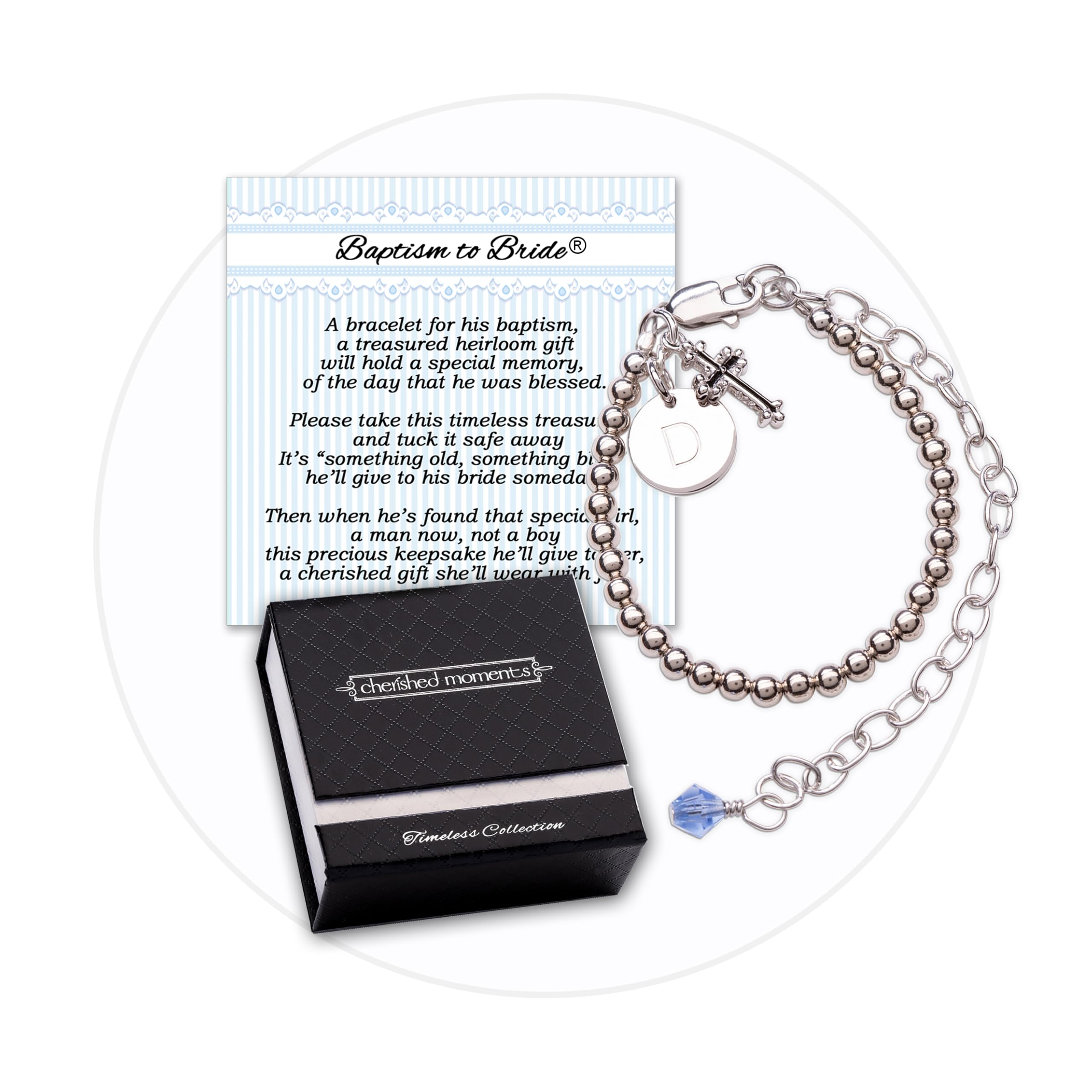 Cherished Moments Personalized Baptism to Bride Cross Bracelet with Initial Charm for Boys in 925 Sterling Silver