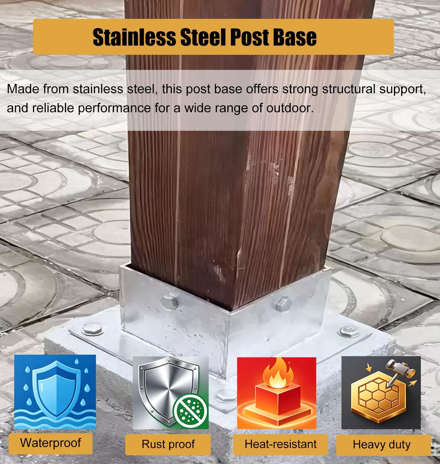 Soporte para Poste Base para Postes de Madera Anclaje De Base para Poste De Barandilla De Terraza | Kit De Soportes De Soporte Para PabellóN De Alta Resistencia, Con Tornillos(95x95mm/3.7x3.7")