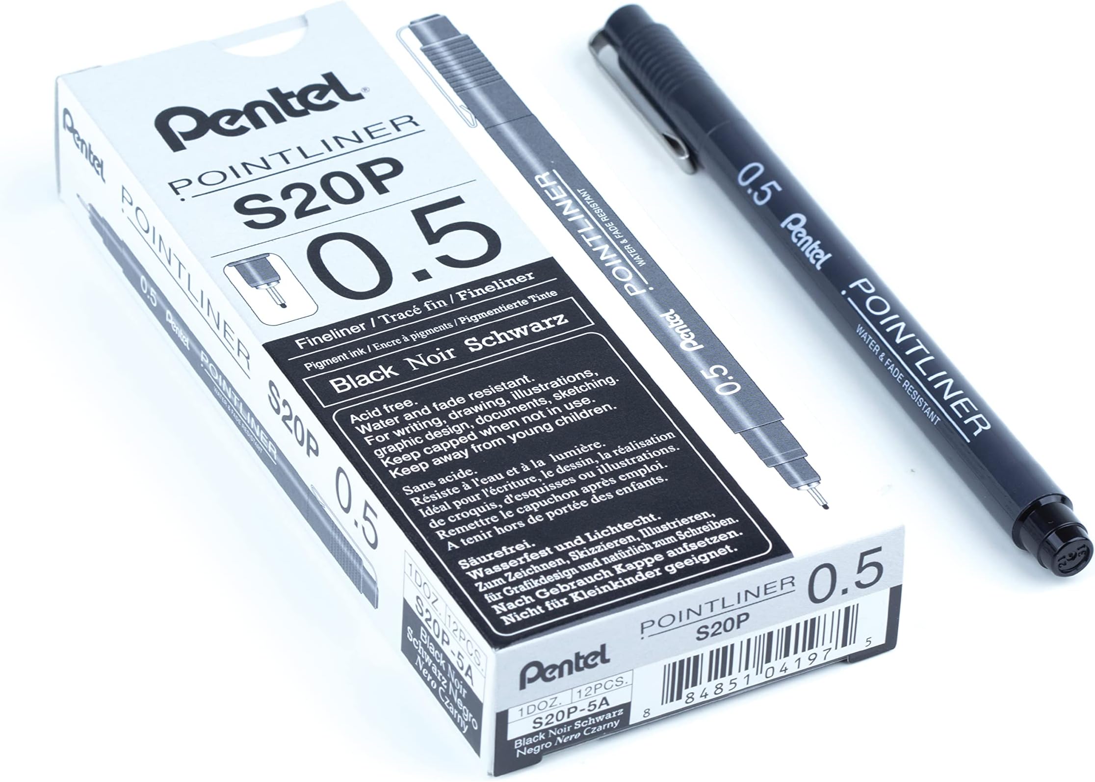 Arts Pointliner, 0.5mm Tip, Black Pigment ink, Pack of 12 pens