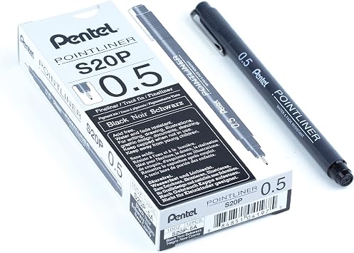 Pentel Arts Pointliner Pen, 0.5mm, Black Ink, Box of 12 S20P-5A