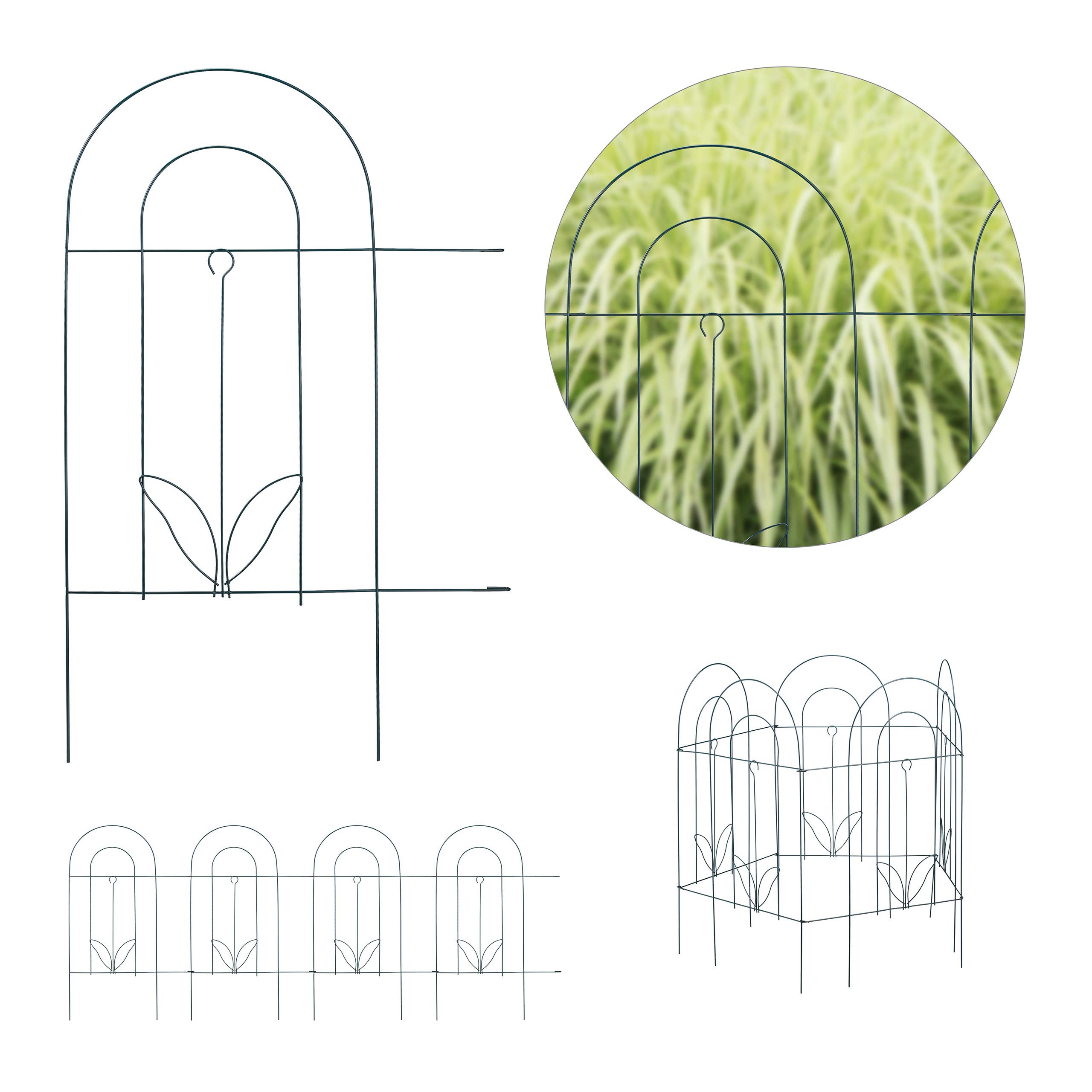 Relaxdays Recinzione da Giardino, Set 5 Pareti per Cortile, Recinto Decorativo, Metallo, Design Antico, 62x244, Verde