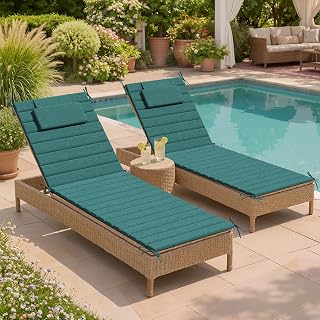 Crestlive Foldable Chaise Lounge Cushions Outdoor with Headrest, 80"x26" | 2pcs Lightweight Pool Lounge Chair Cushions, Water Resistant Lounger Cushions for Patio Furniture, Malachite