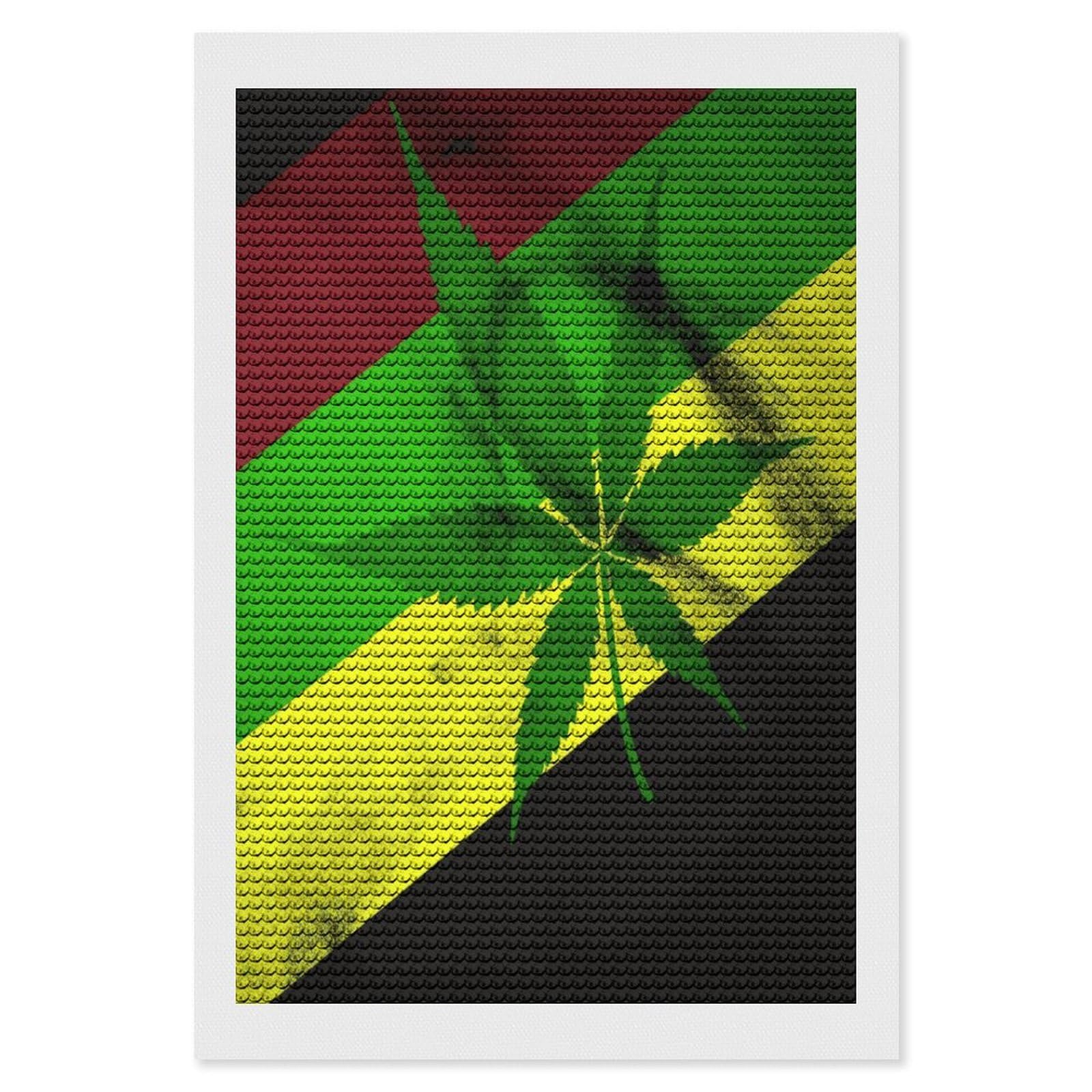 FekiLoot Jamaica Flag Leaves Diamond Art Kits for Adults Diamond Painting Kits for Beginners DIY Diamond Art Kits Round Full Drill Diamond Dot Gem Painting for Home Wall Decor Gift 8"x12"