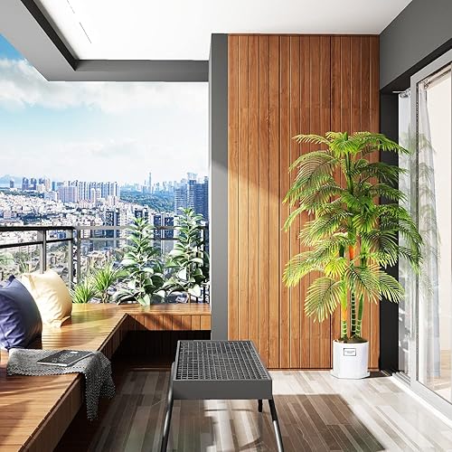 Miniatura 7 de Palmera artificial de caña dorada de 6 pies (72 pulgadas) con 3 troncos de imitación de árbol y maceta de plástico, planta falsa para oficina, casa,