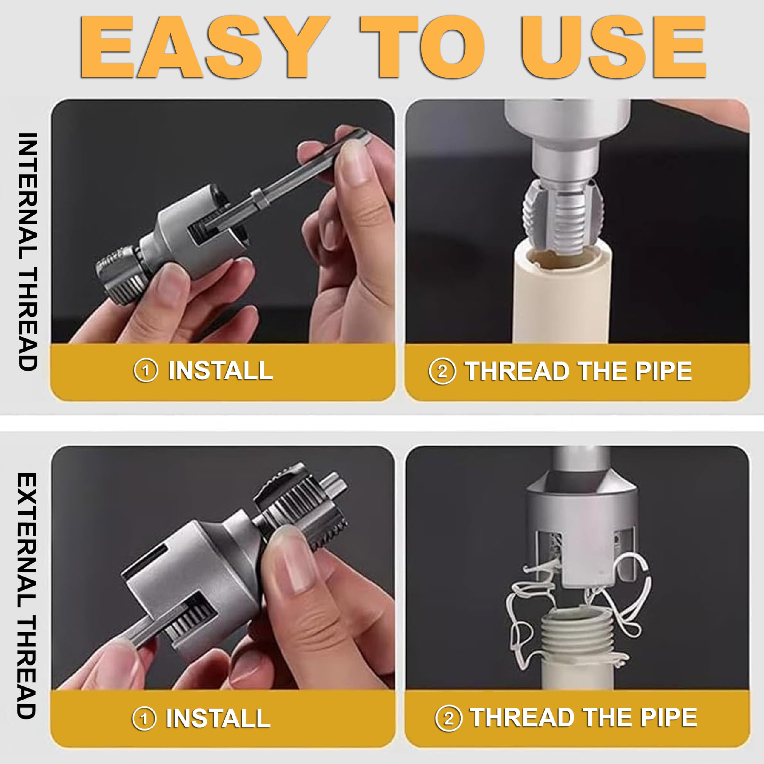 Digital Craft 1/2" Pipe Threader Die Head for Electric Drill, 2 in 1 Internal External Pipe Threading Tool with Hex Shank, Universal Pipe Threading Tool for Plumbing Repair 1