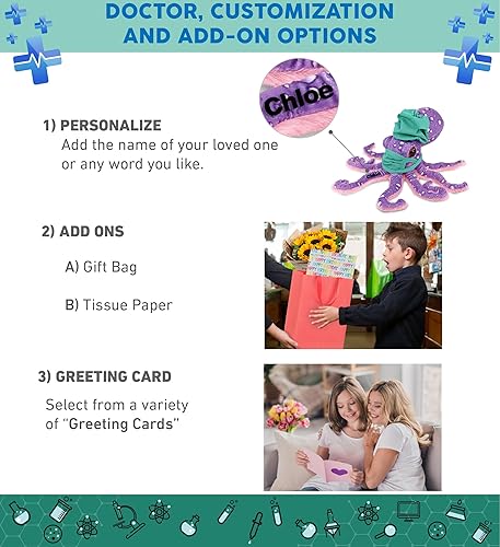 Miniatura 2 de DolliBu Juguete de peluche de Doctor Pulpo Morado, disfraz de médico de pulpo súper suave con bonito gorro y máscara facial, regalo con