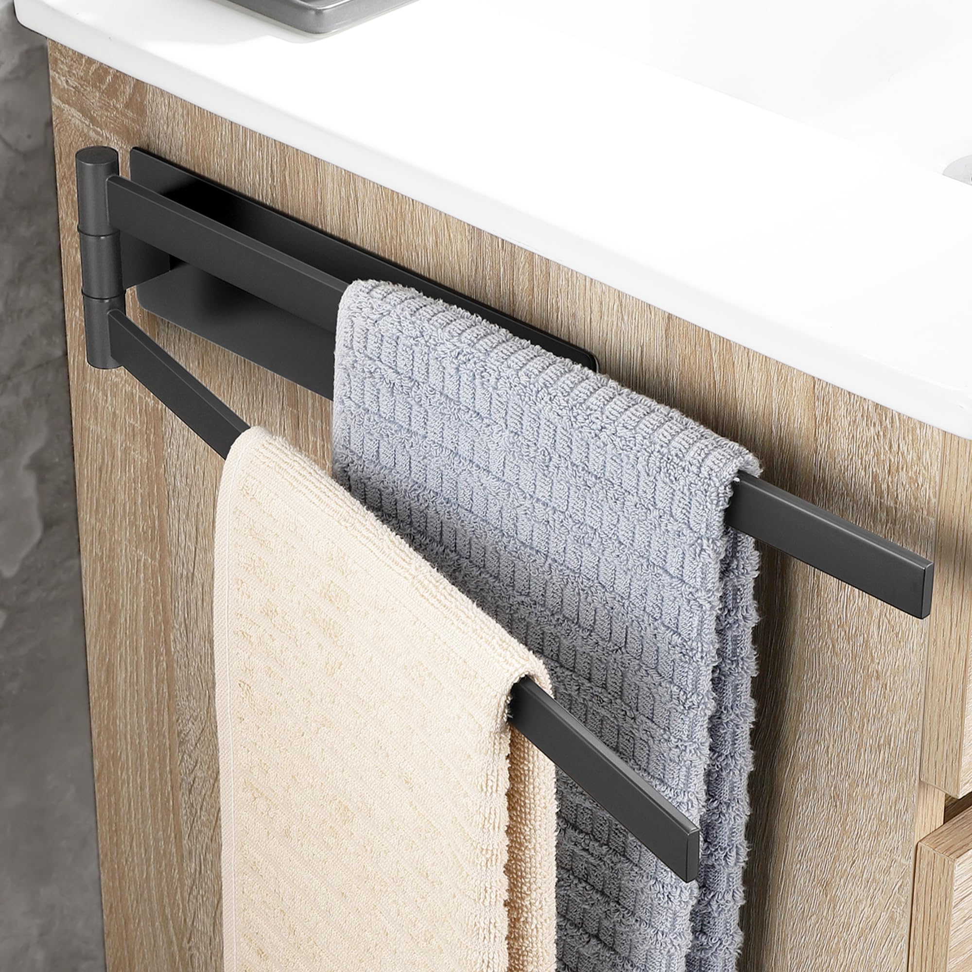 OETAMS Adhesive Bathroom Towel Holder Without Drilling Black 180° Rotatable Stainless Steel Wall Towel Rail 304 Stainless Steel Towel Holder — image 1